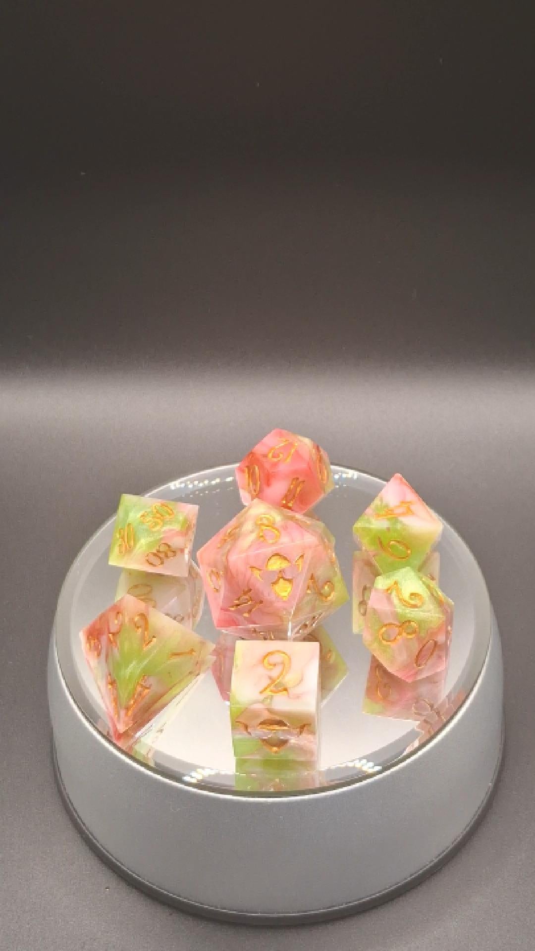 Enchanting Pink & Green Marble Dice Set - Perfect for TTRPG Adventures!