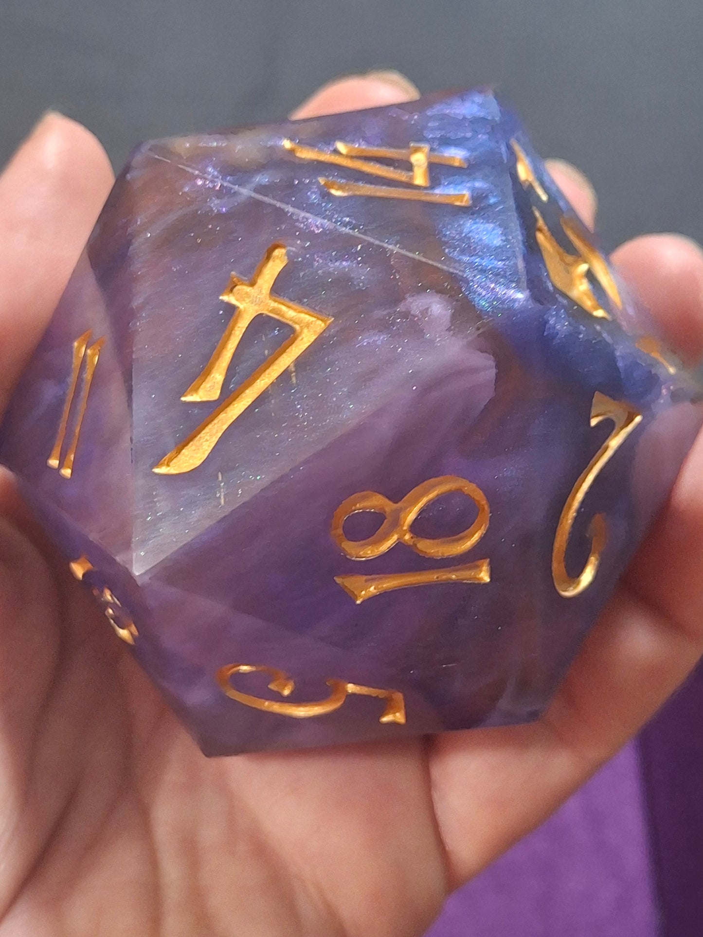 The Cosmic Colossus – 78mm Galaxy Chonk D20 | Sharp Edge Giant Dice with Gold Ink