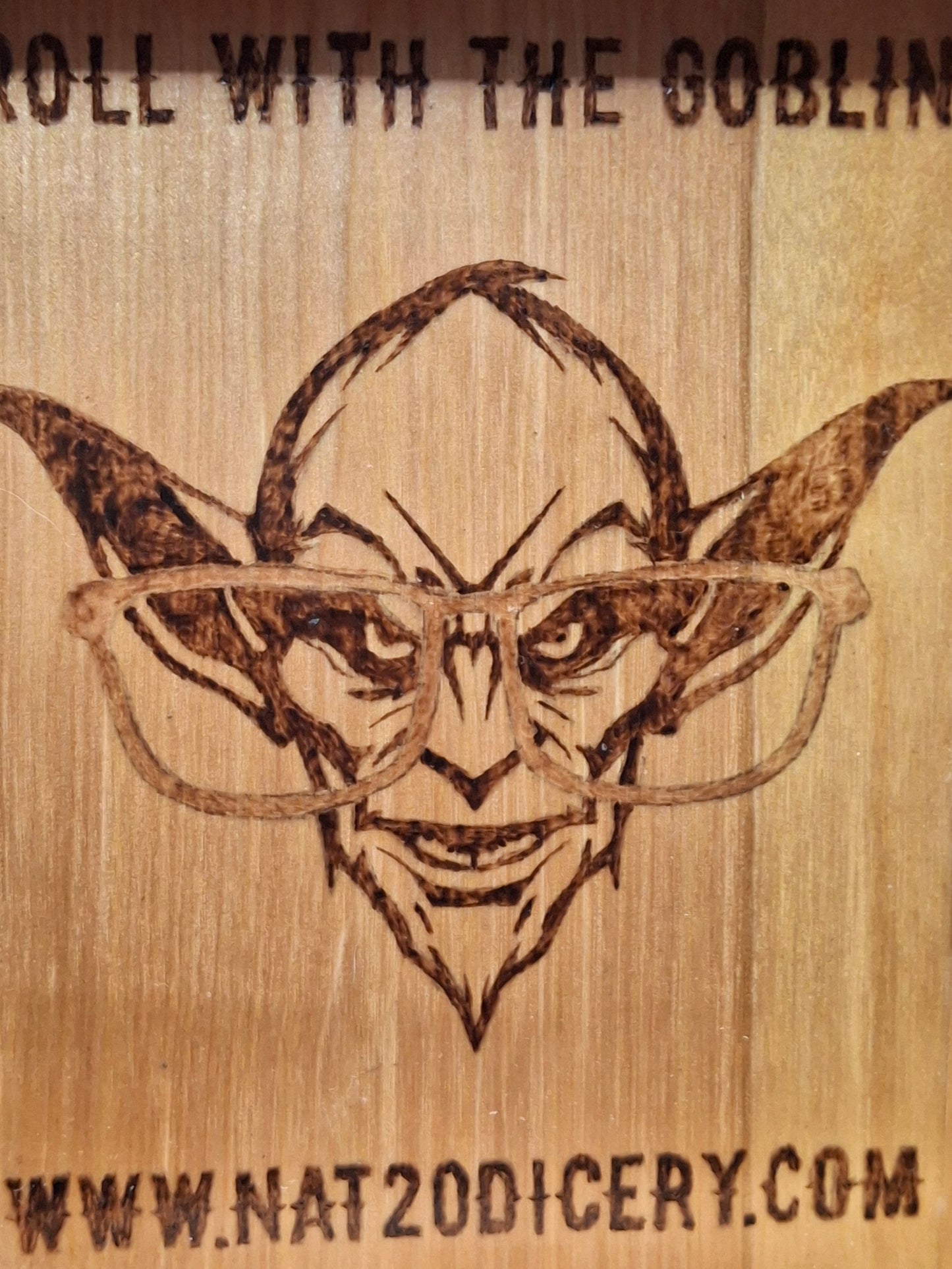 Goblinlight Grove – Handcrafted Pine Dice Tray with the Dice Goblin’s Mark