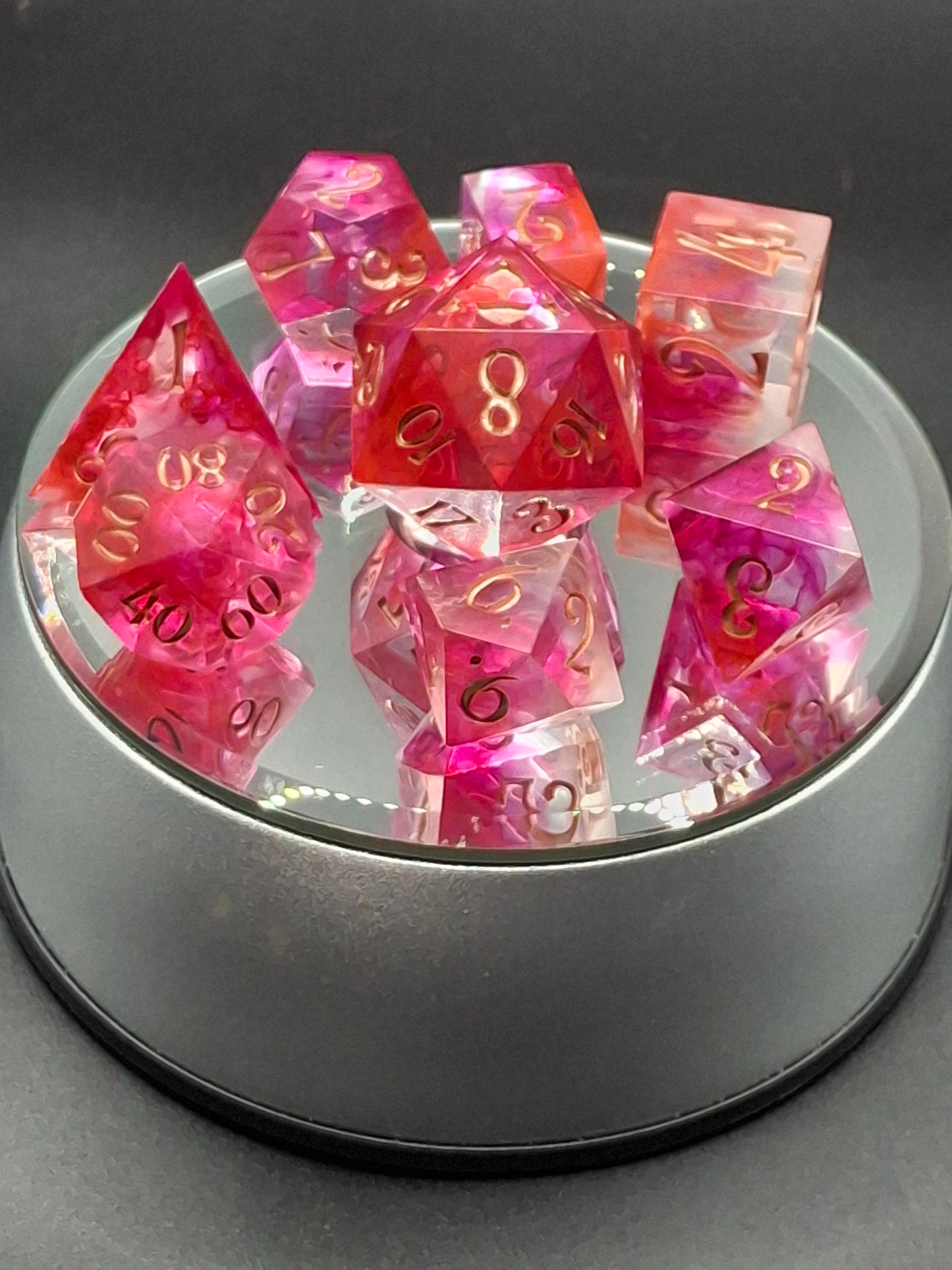 Rose Red Sharp Sided Dice Set | 8 Dice | DnD | PathFinder | TTRPG | Dungeons and Dragons | Sharp Sided Resin Dice | Handmade Dice
