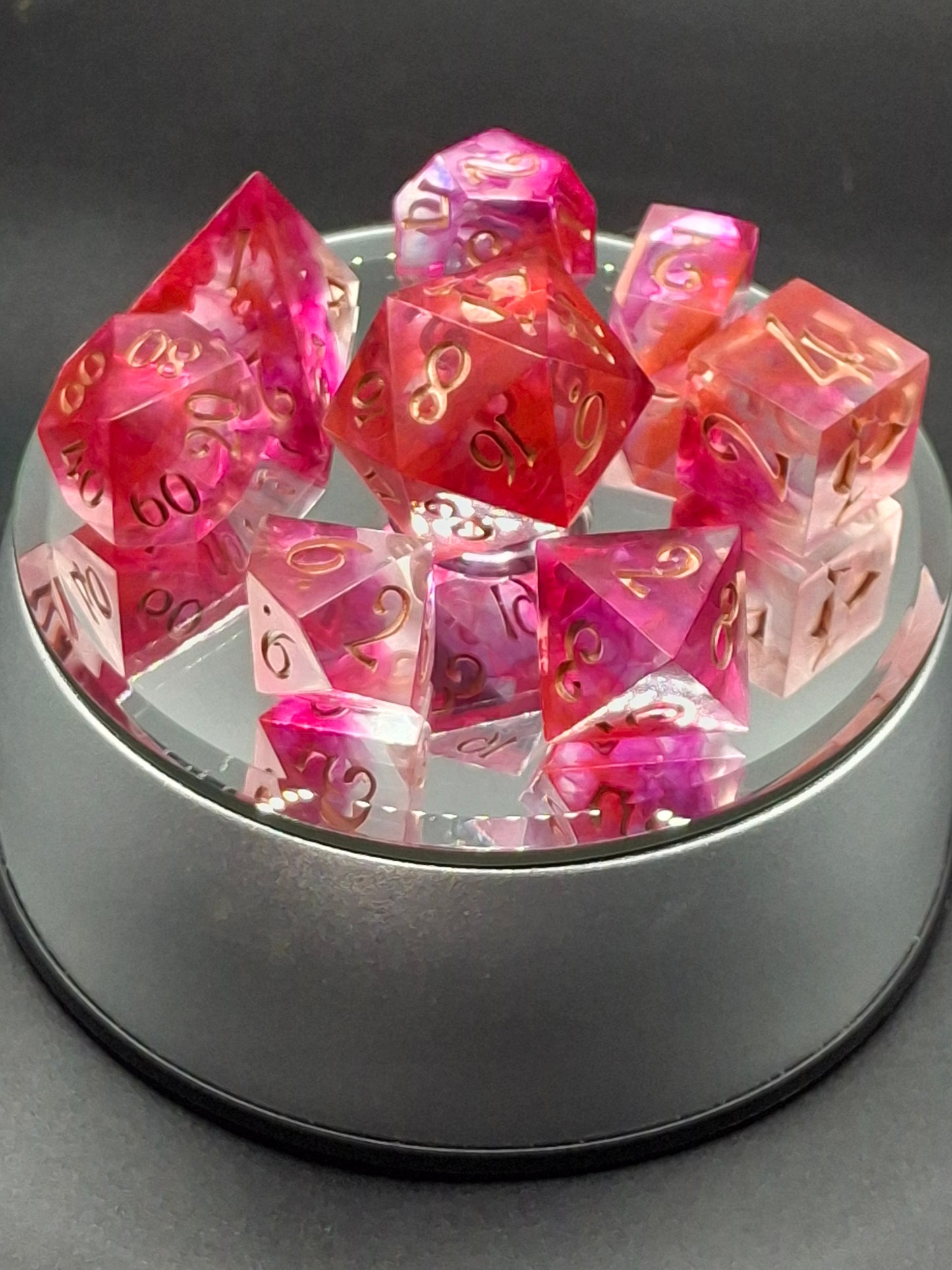 Rose Red Sharp Sided Dice Set | 8 Dice | DnD | PathFinder | TTRPG | Dungeons and Dragons | Sharp Sided Resin Dice | Handmade Dice