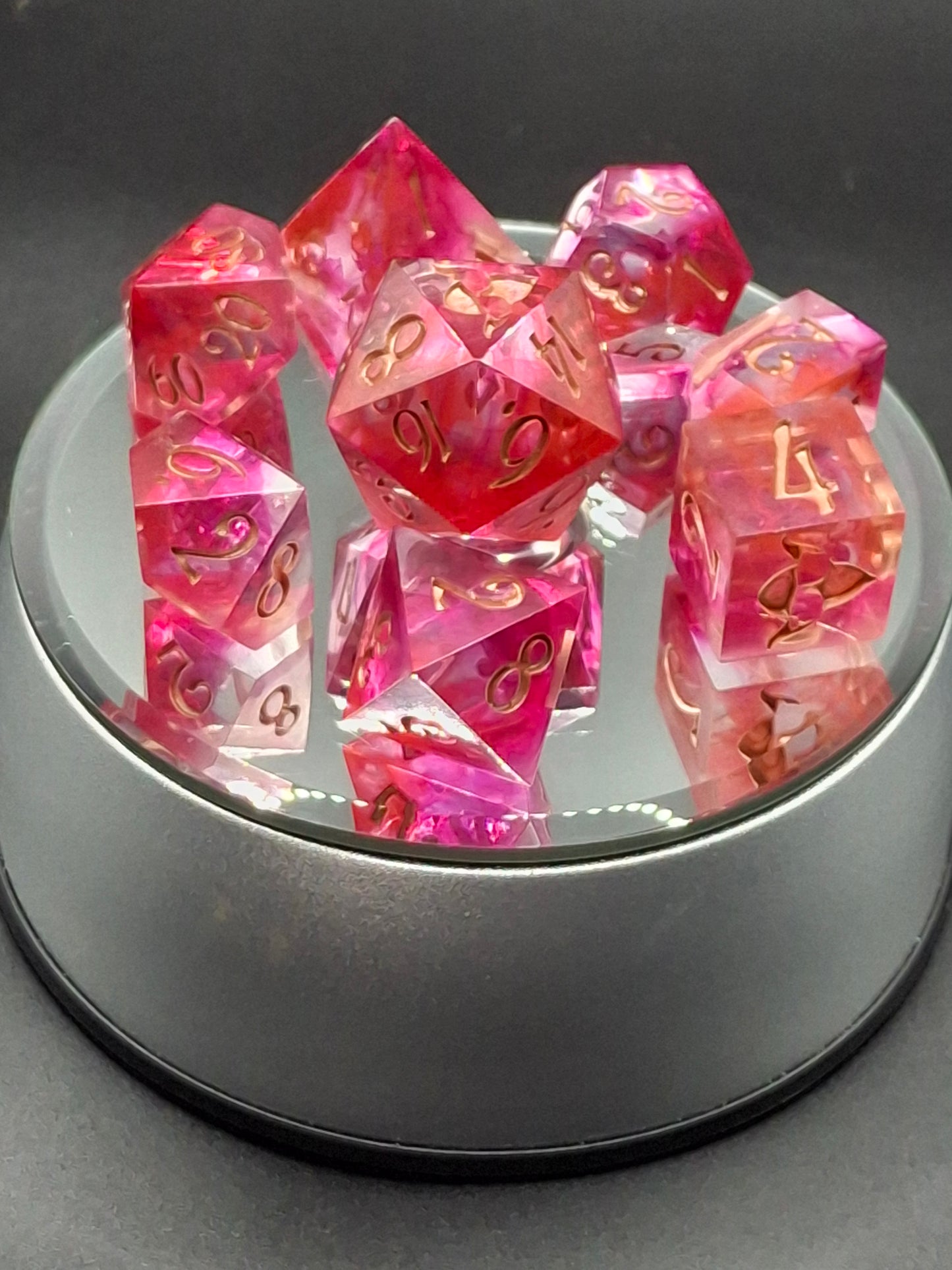 Rose Red Sharp Sided Dice Set | 8 Dice | DnD | PathFinder | TTRPG | Dungeons and Dragons | Sharp Sided Resin Dice | Handmade Dice