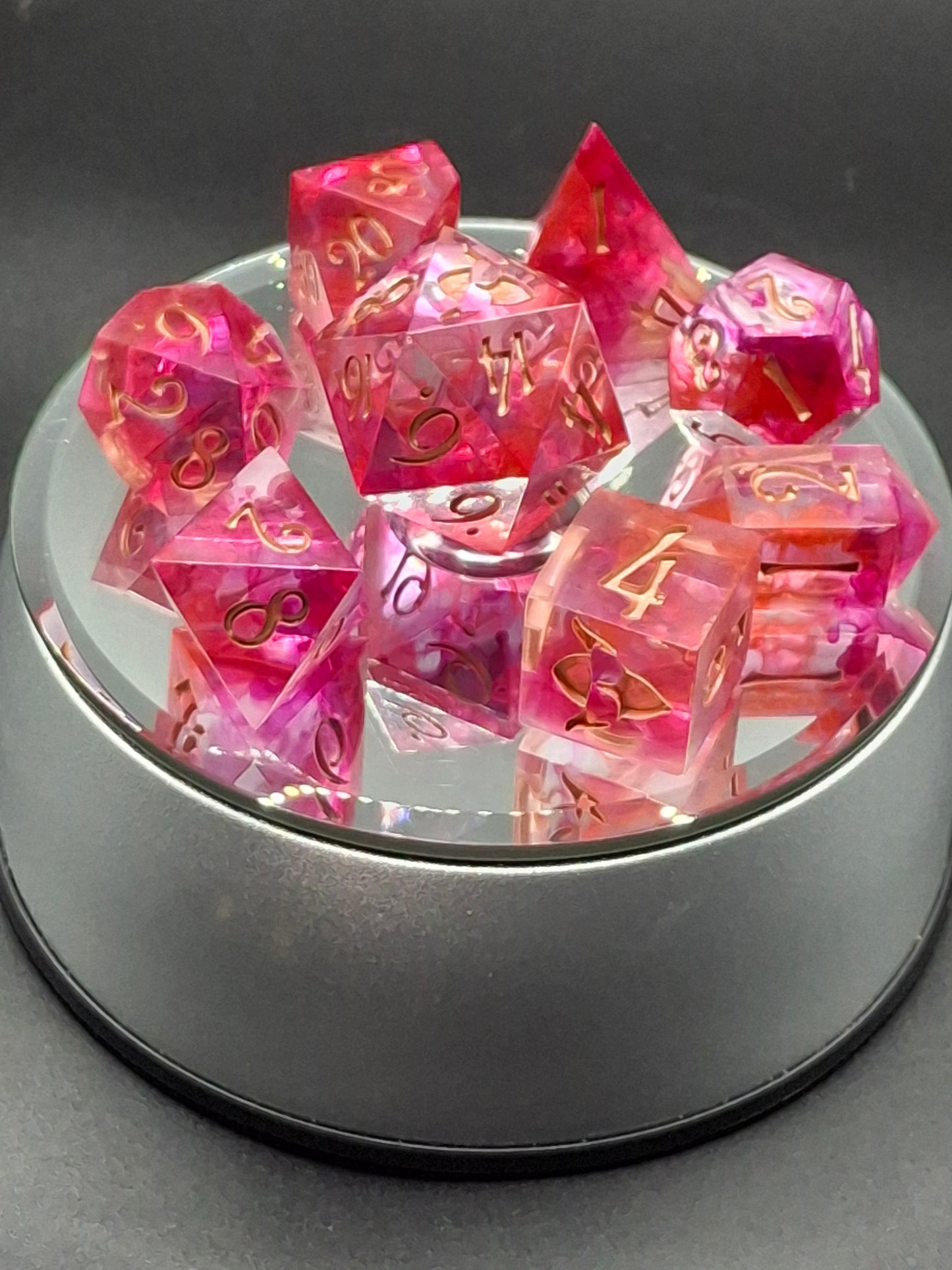 Rose Red Sharp Sided Dice Set | 8 Dice | DnD | PathFinder | TTRPG | Dungeons and Dragons | Sharp Sided Resin Dice | Handmade Dice