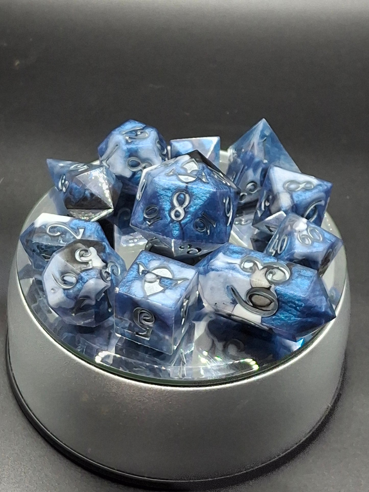 Enchanting Azure Dreamscape Polyhedral Dice Set for TTRPG Adventures