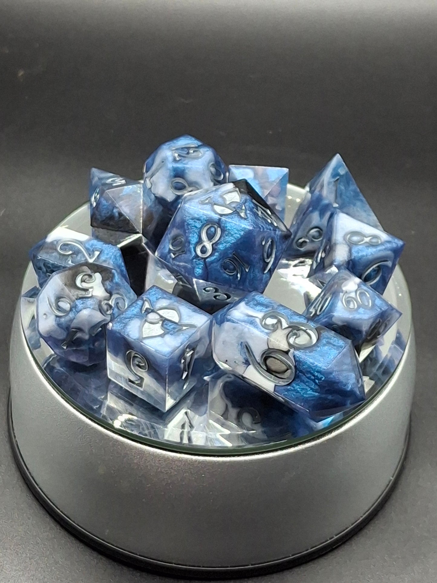 Enchanting Azure Dreamscape Polyhedral Dice Set for TTRPG Adventures