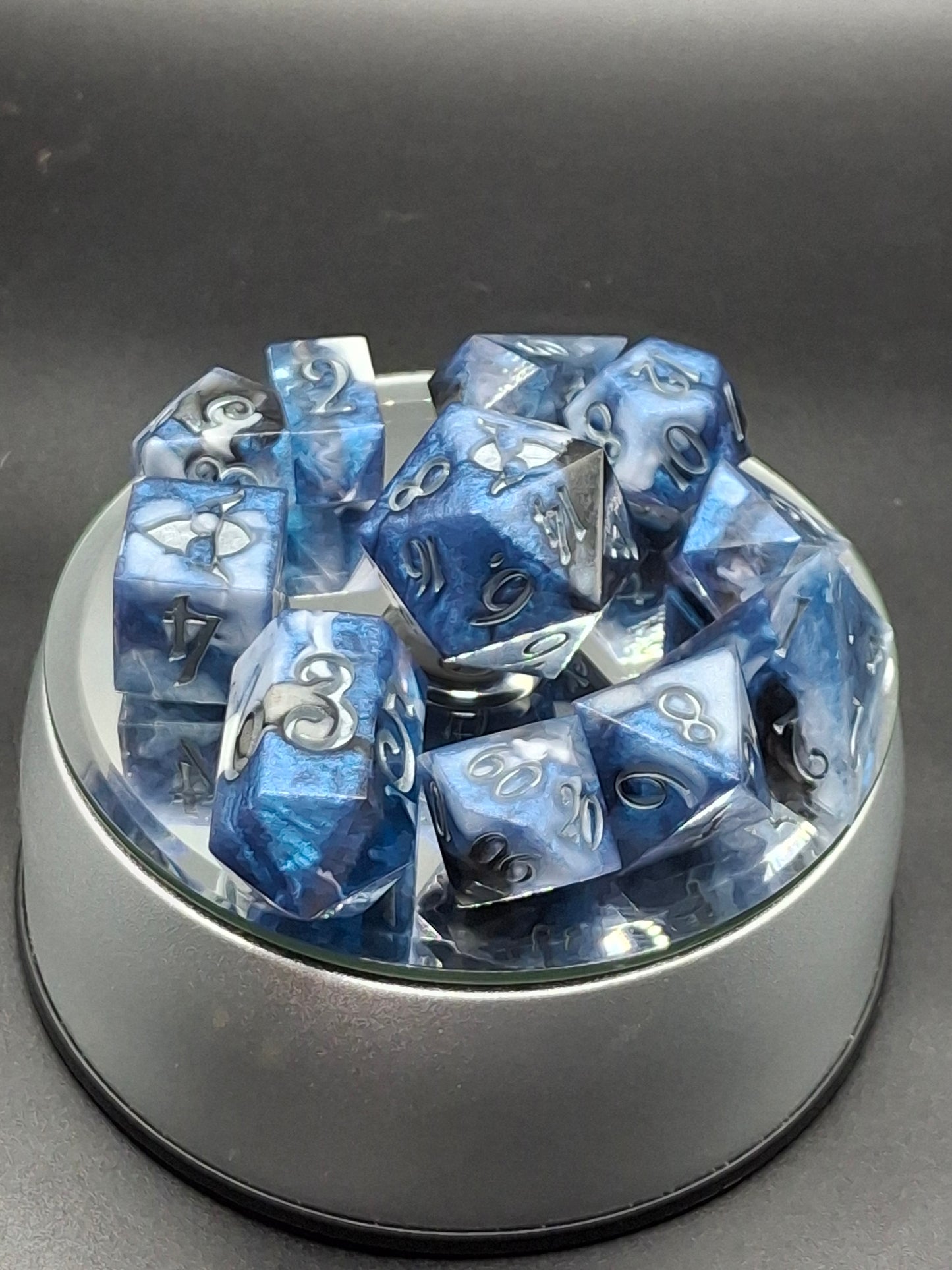 Enchanting Azure Dreamscape Polyhedral Dice Set for TTRPG Adventures
