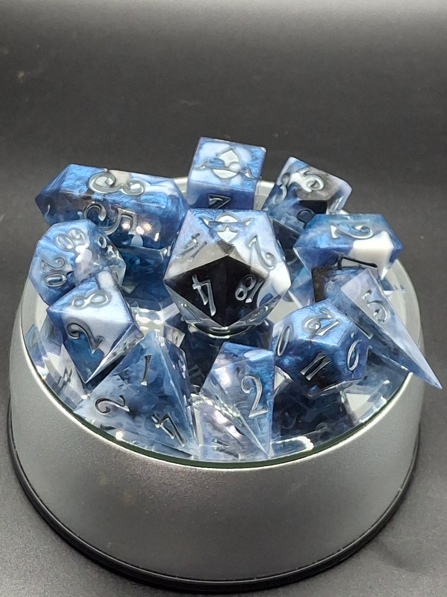 Enchanting Azure Dreamscape Polyhedral Dice Set for TTRPG Adventures