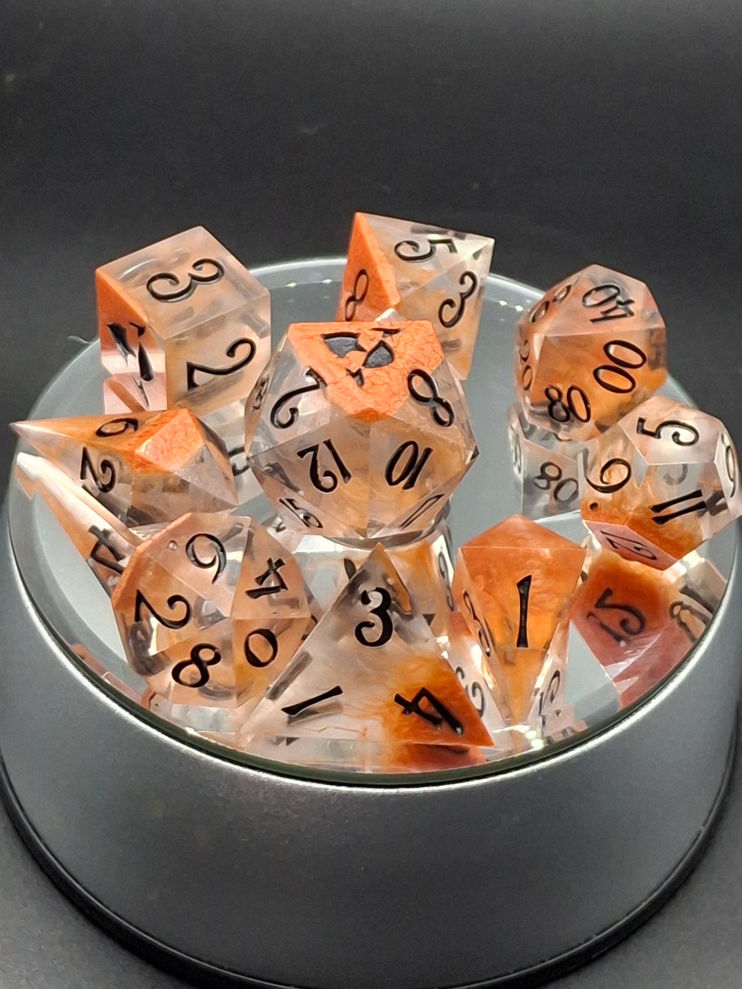 Micca Petrie Drop Dice Set | Polyhedral Dice | TTRPG | DnD | Dungeons and Dragons | Sharp SIded Hand Made Dice Set w Bag | 8 Dice | Crystal
