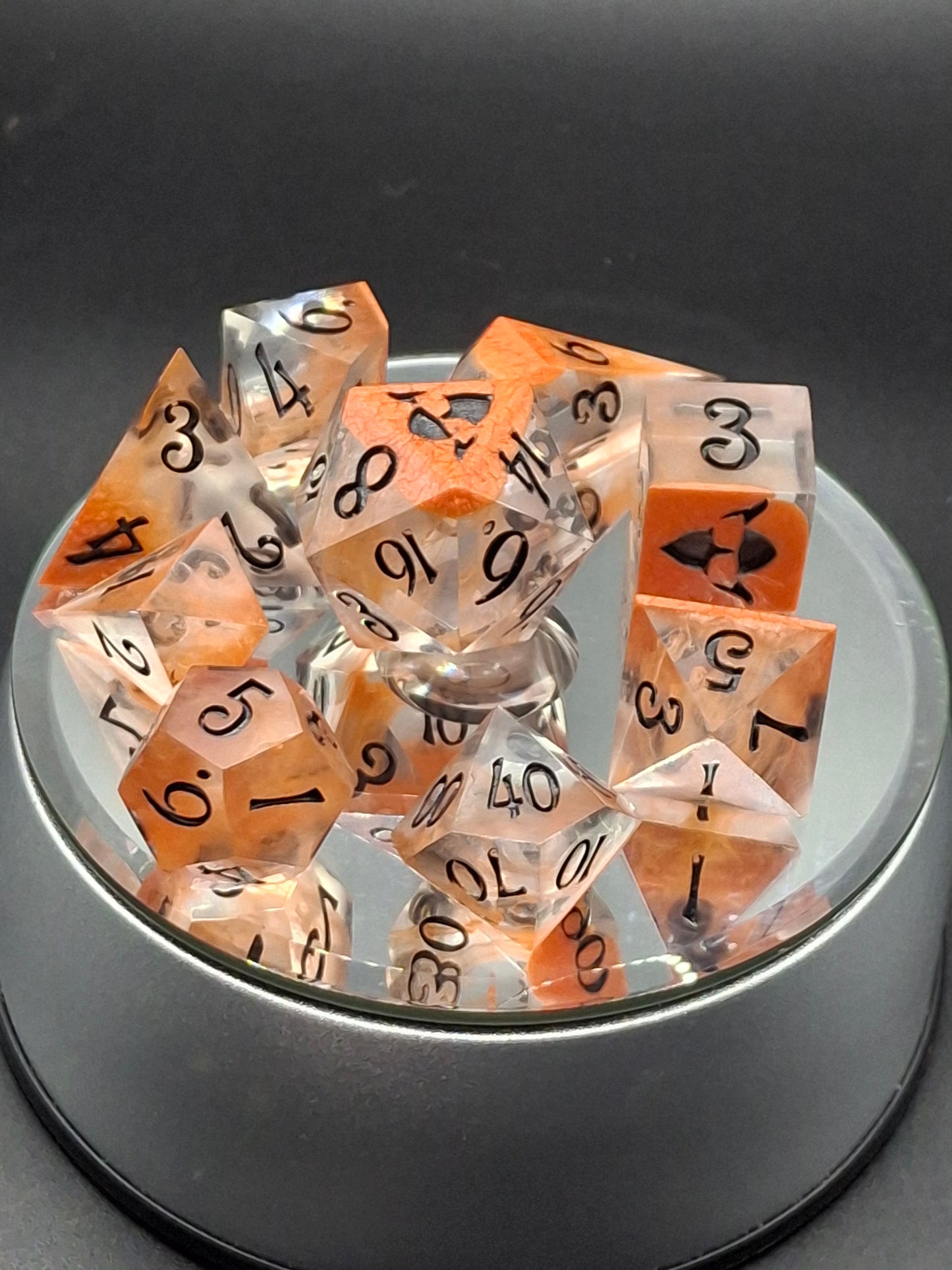 Micca Petrie Drop Dice Set | Polyhedral Dice | TTRPG | DnD | Dungeons and Dragons | Sharp SIded Hand Made Dice Set w Bag | 8 Dice | Crystal