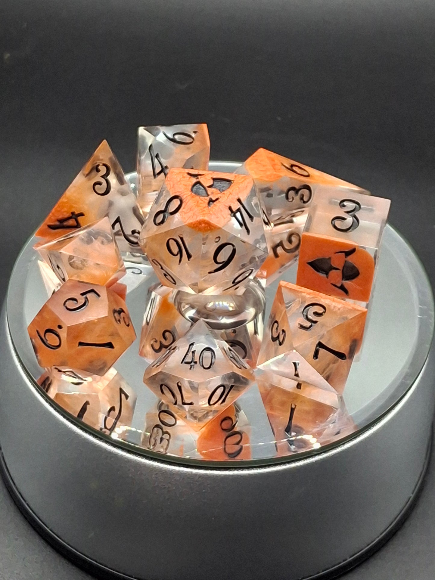 Micca Petrie Drop Dice Set | Polyhedral Dice | TTRPG | DnD | Dungeons and Dragons | Sharp SIded Hand Made Dice Set w Bag | 8 Dice | Crystal