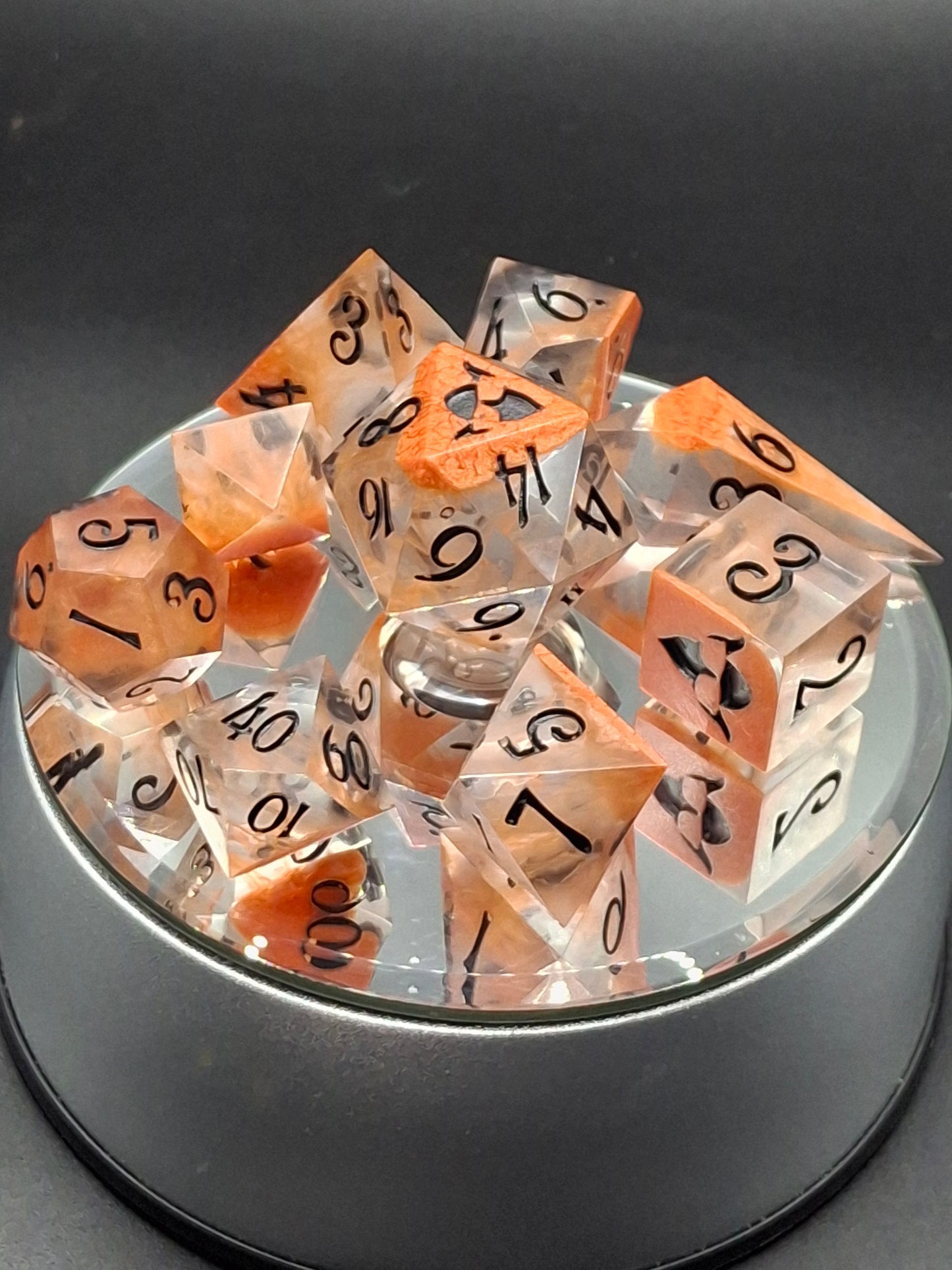 Micca Petrie Drop Dice Set | Polyhedral Dice | TTRPG | DnD | Dungeons and Dragons | Sharp SIded Hand Made Dice Set w Bag | 8 Dice | Crystal