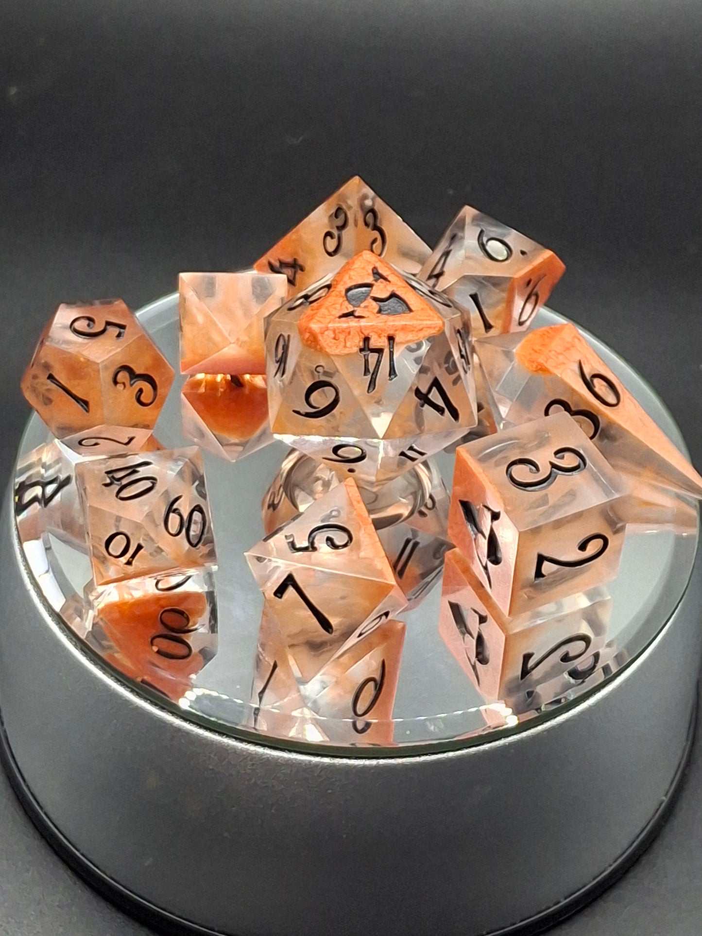 Micca Petrie Drop Dice Set | Polyhedral Dice | TTRPG | DnD | Dungeons and Dragons | Sharp SIded Hand Made Dice Set w Bag | 8 Dice | Crystal