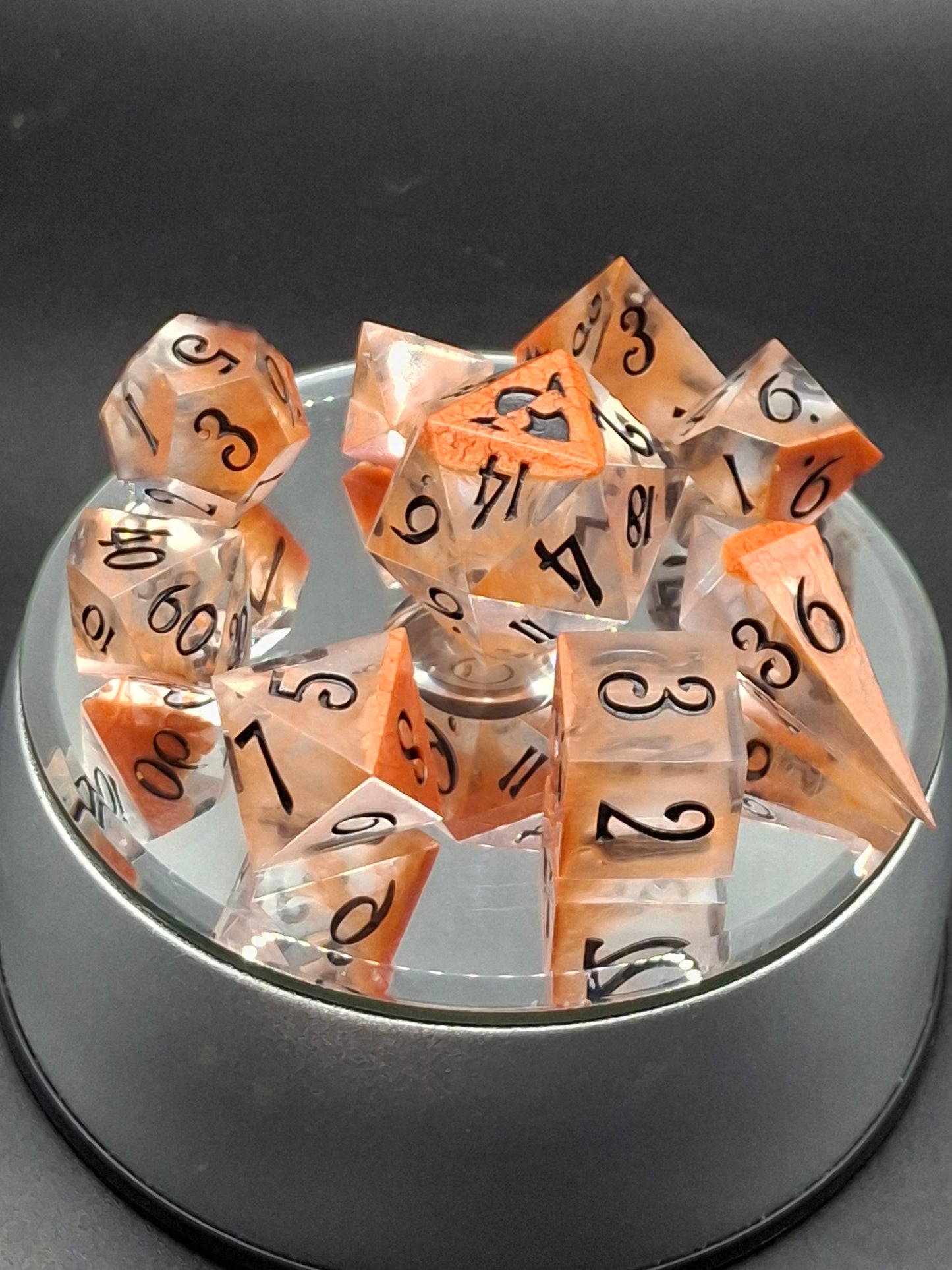 Micca Petrie Drop Dice Set | Polyhedral Dice | TTRPG | DnD | Dungeons and Dragons | Sharp SIded Hand Made Dice Set w Bag | 8 Dice | Crystal