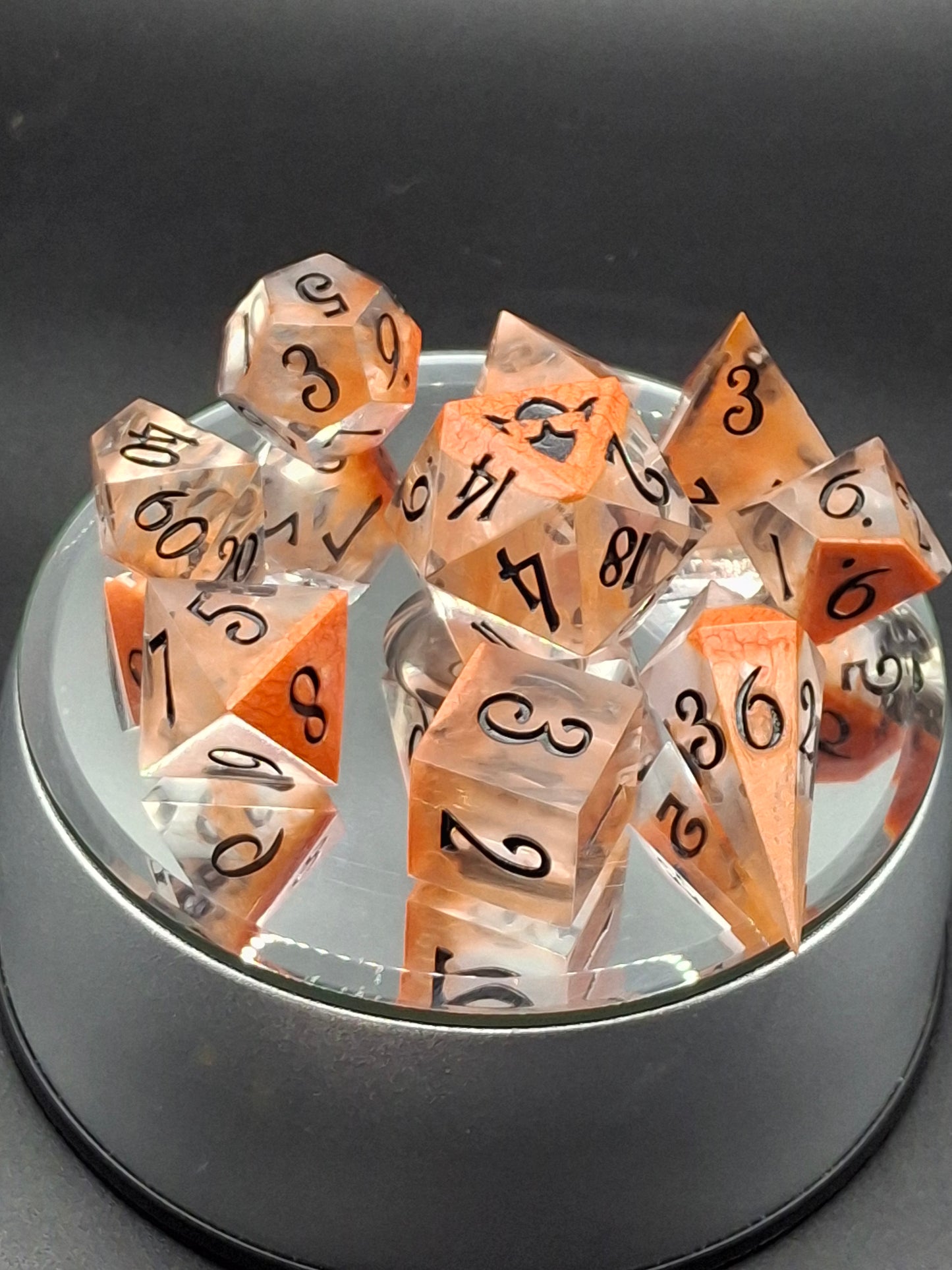 Micca Petrie Drop Dice Set | Polyhedral Dice | TTRPG | DnD | Dungeons and Dragons | Sharp SIded Hand Made Dice Set w Bag | 8 Dice | Crystal