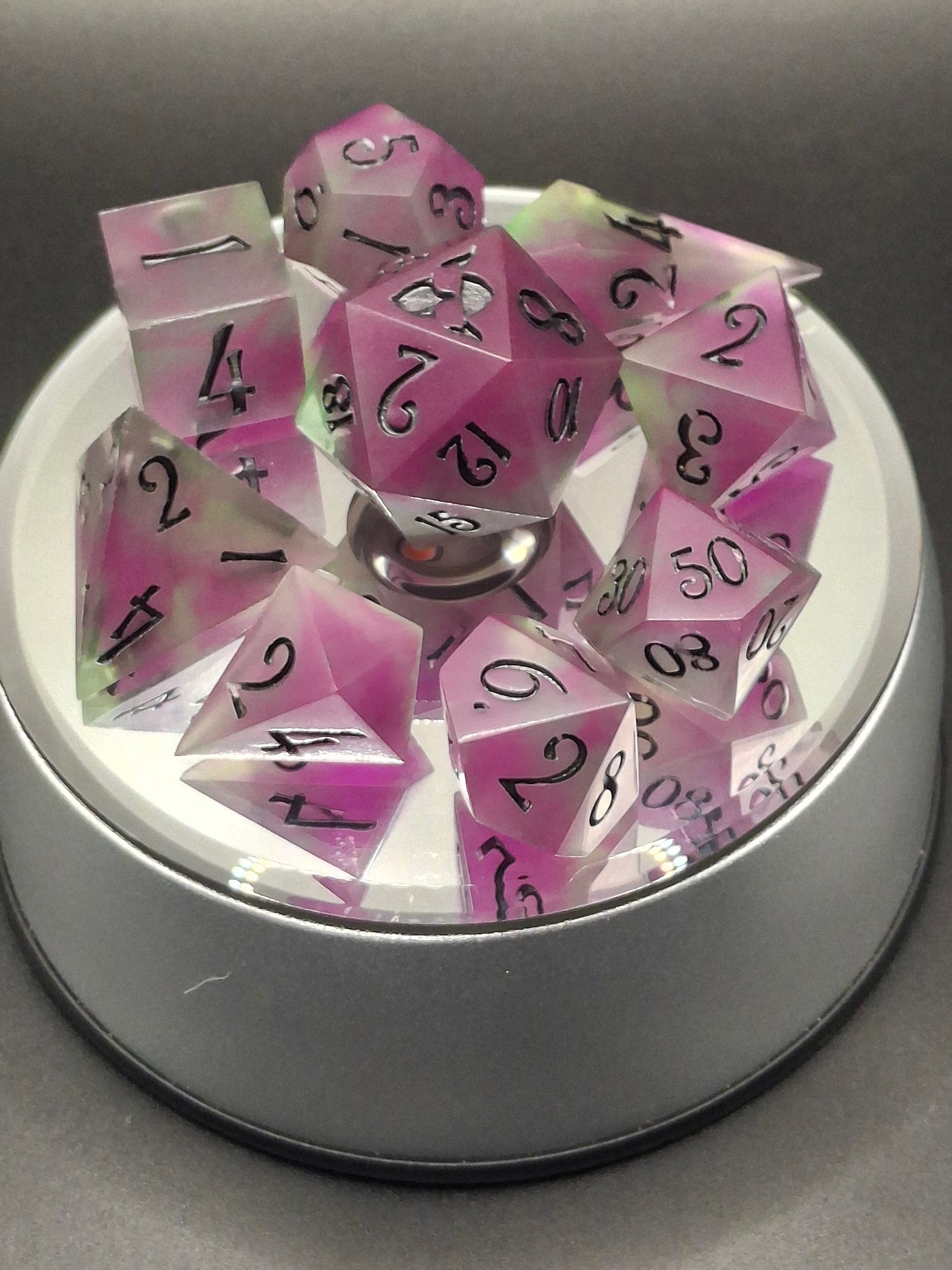 GLOW Dice | TTRPG Dice | Glow in the Dark | Purple Green | Pathfinder | Dungeons and Dragons | Glowing Dice