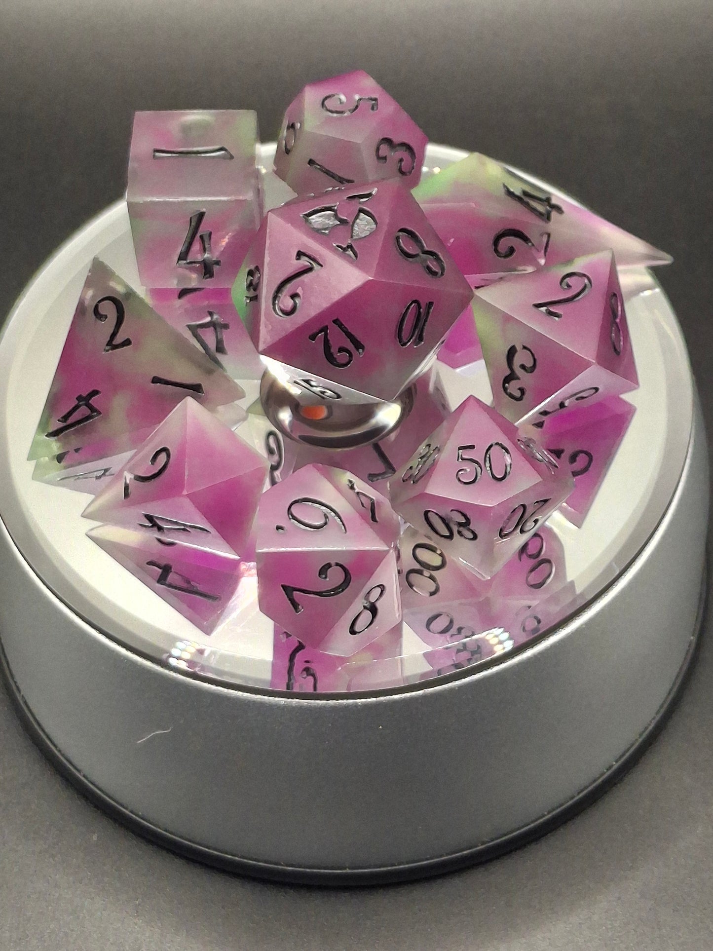 GLOW Dice | TTRPG Dice | Glow in the Dark | Purple Green | Pathfinder | Dungeons and Dragons | Glowing Dice