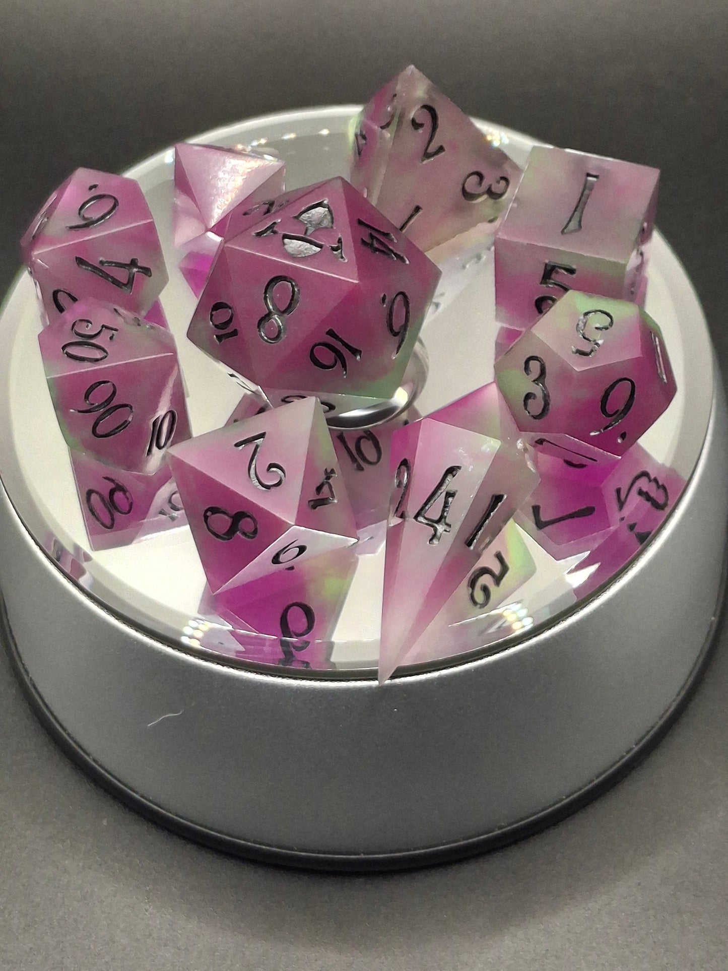 GLOW Dice | TTRPG Dice | Glow in the Dark | Purple Green | Pathfinder | Dungeons and Dragons | Glowing Dice