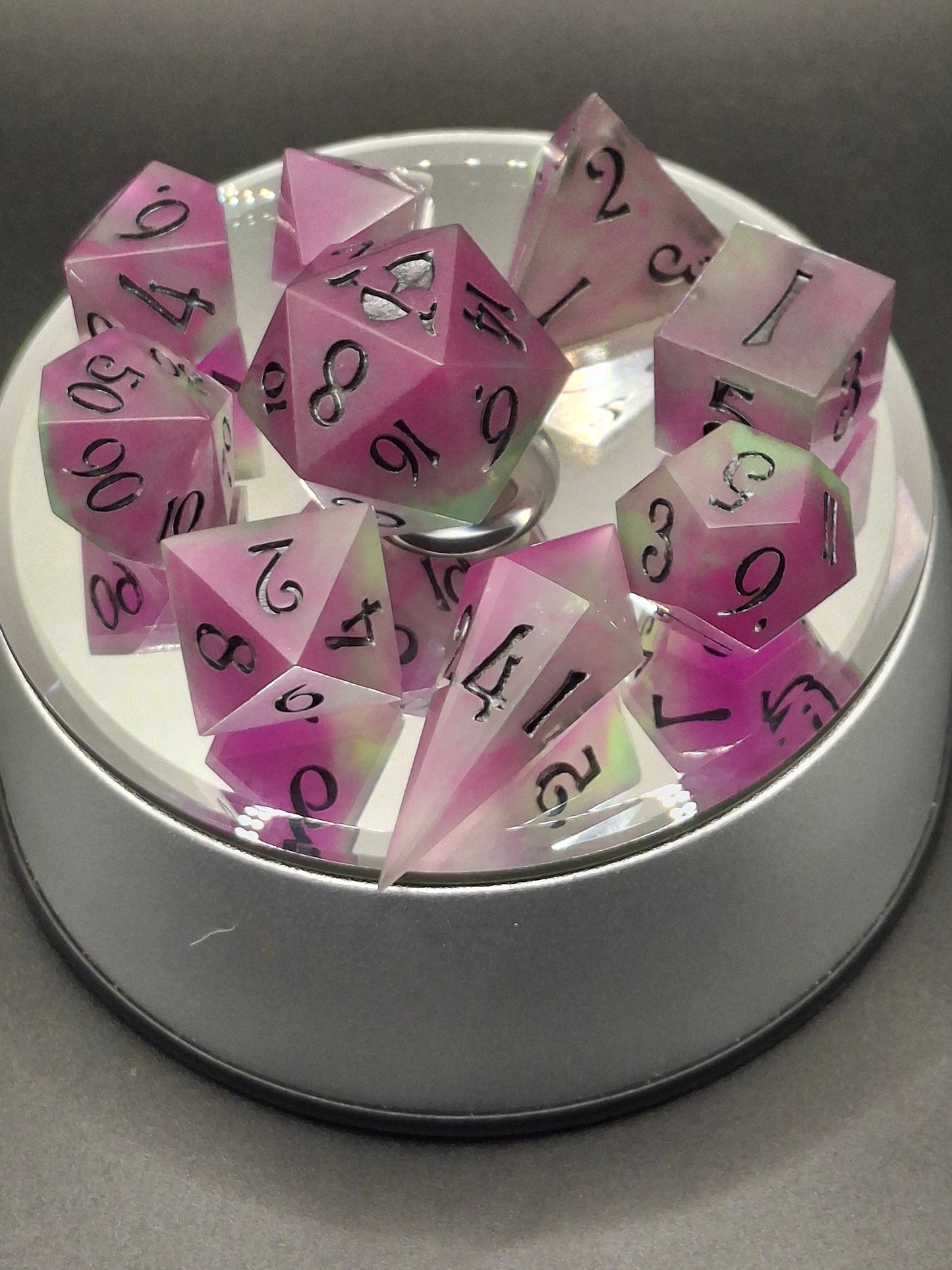 GLOW Dice | TTRPG Dice | Glow in the Dark | Purple Green | Pathfinder | Dungeons and Dragons | Glowing Dice