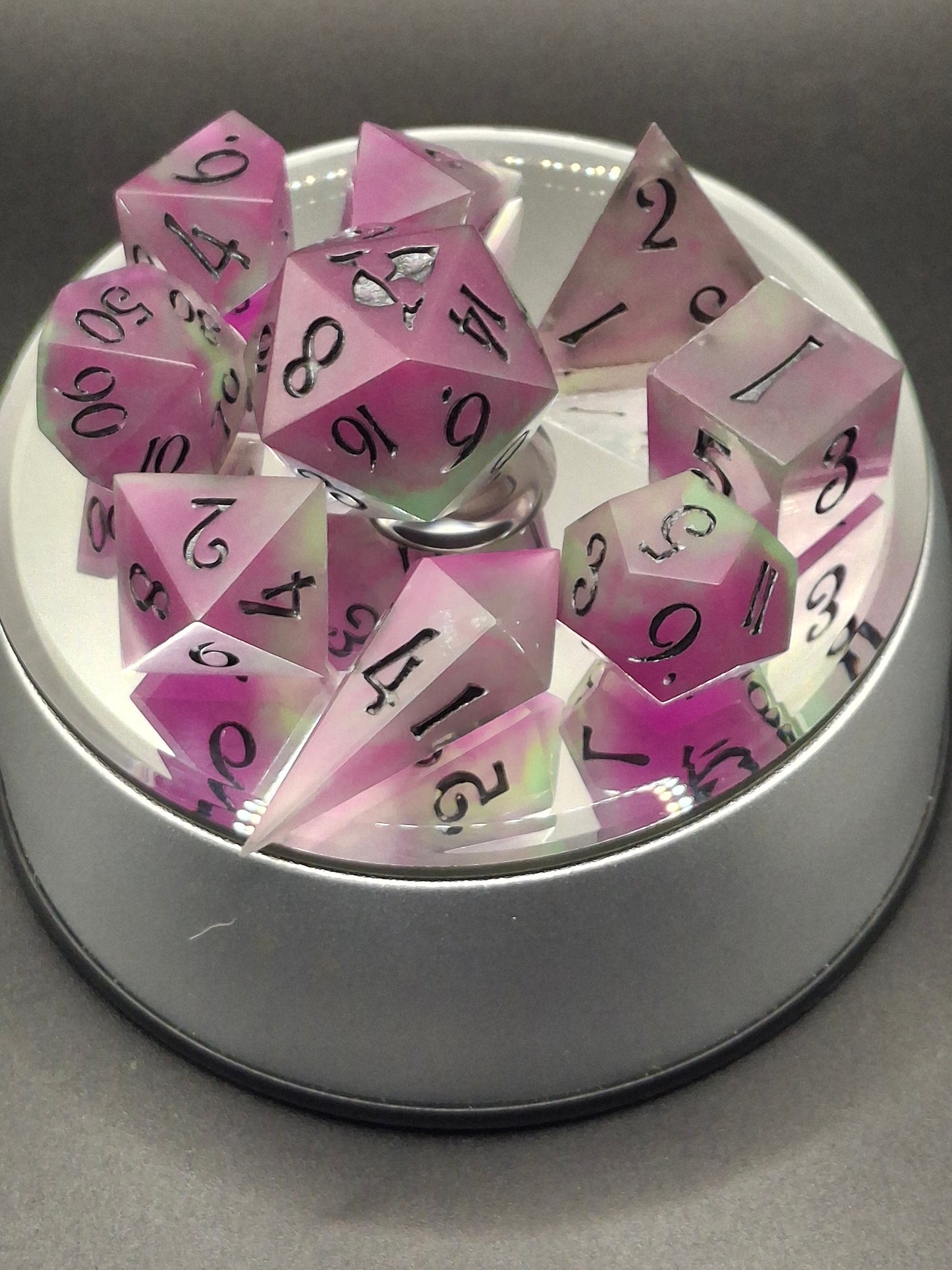 GLOW Dice | TTRPG Dice | Glow in the Dark | Purple Green | Pathfinder | Dungeons and Dragons | Glowing Dice