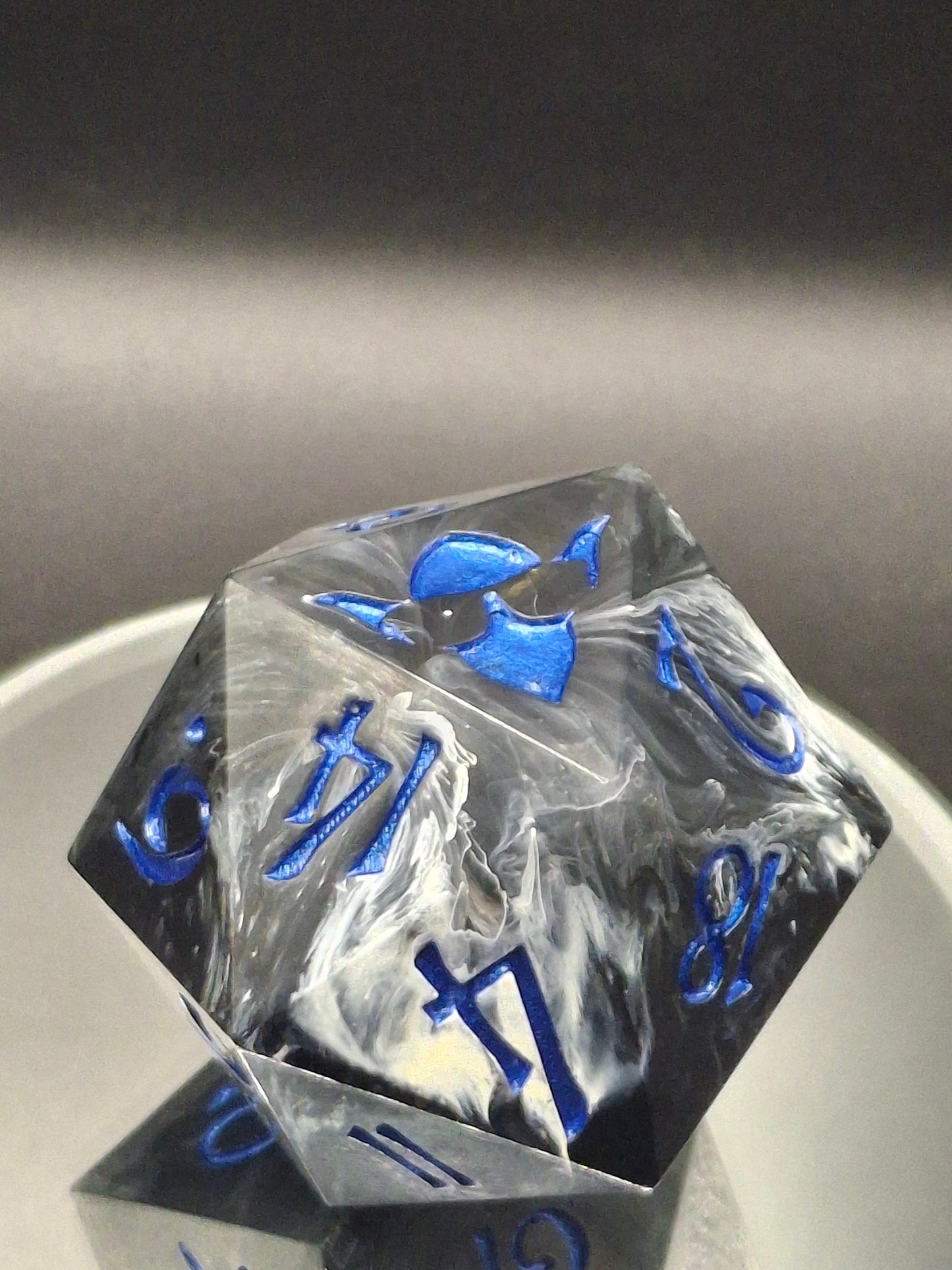 Epic Shimmering Blue and Silver D20 Dice - Adventure Awaits! 55 mm Chonk