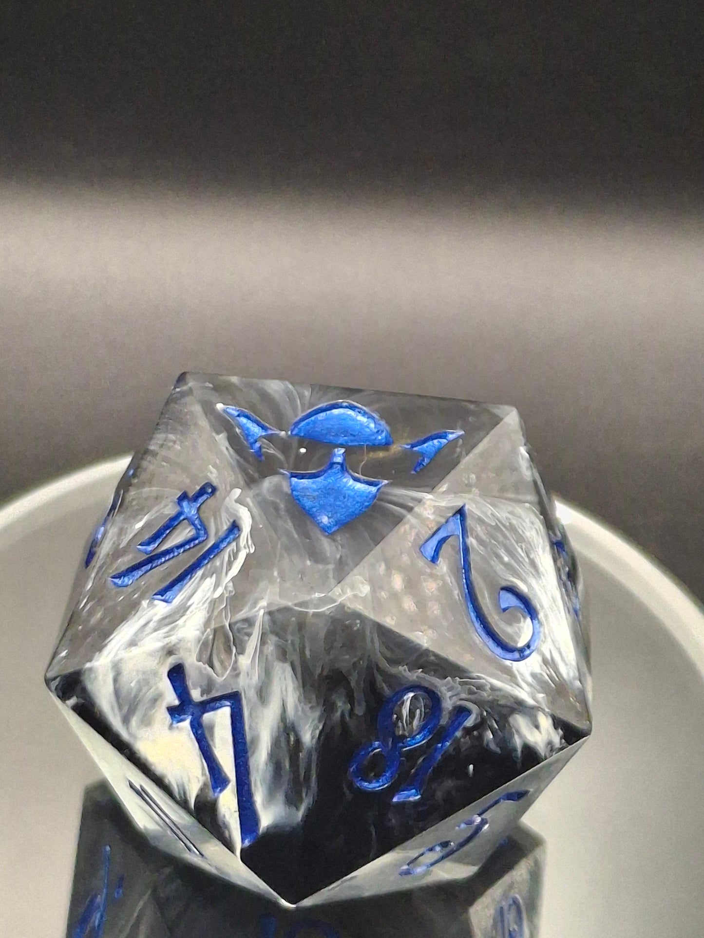 Epic Shimmering Blue and Silver D20 Dice - Adventure Awaits! 55 mm Chonk