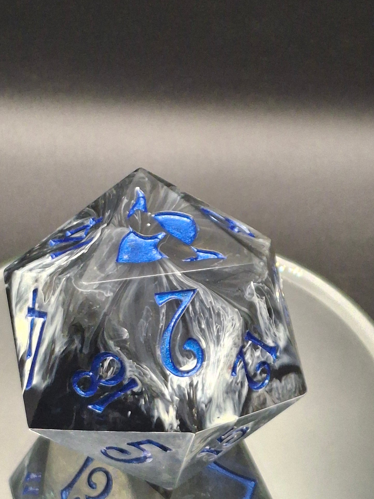 Epic Shimmering Blue and Silver D20 Dice - Adventure Awaits! 55 mm Chonk
