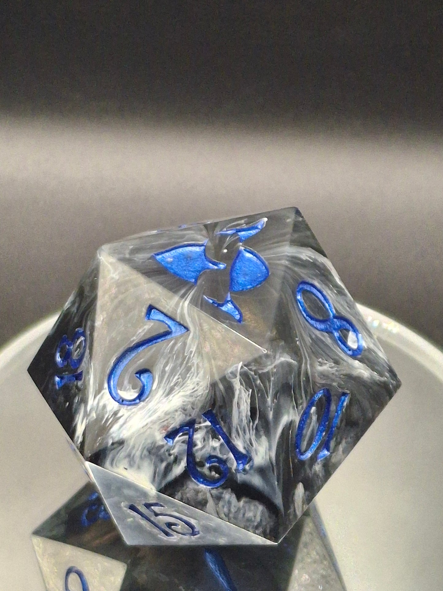 Epic Shimmering Blue and Silver D20 Dice - Adventure Awaits! 55 mm Chonk
