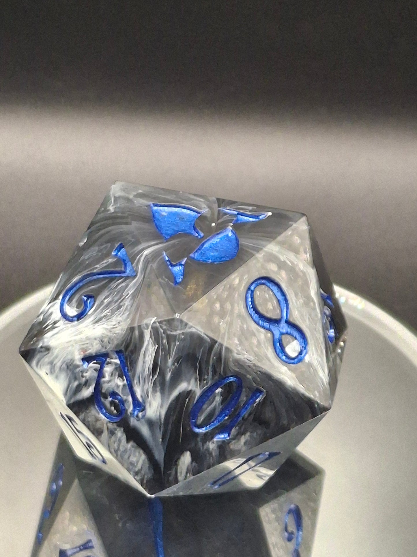 Epic Shimmering Blue and Silver D20 Dice - Adventure Awaits! 55 mm Chonk