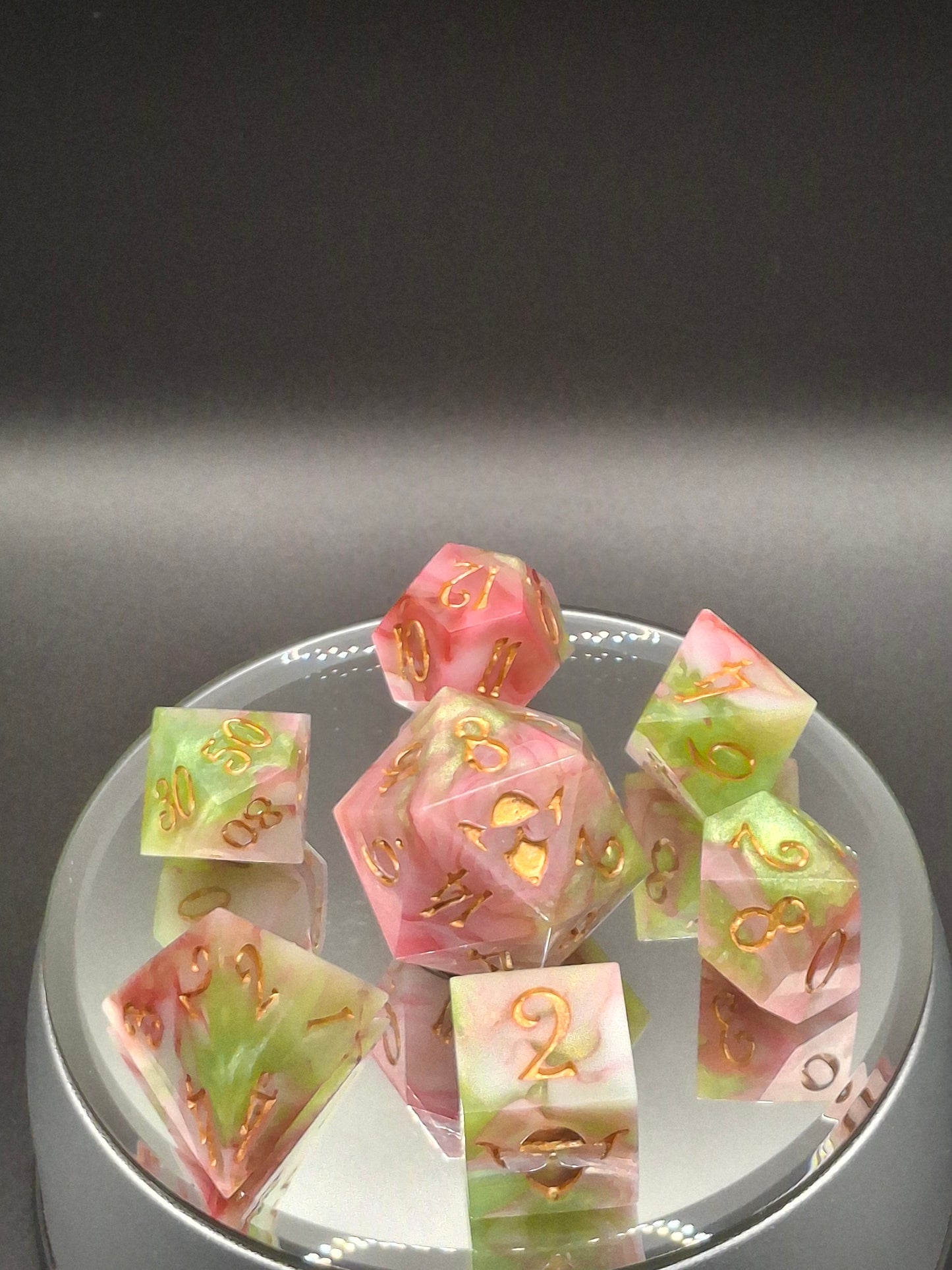 Enchanting Pink & Green Marble Dice Set - Perfect for TTRPG Adventures!