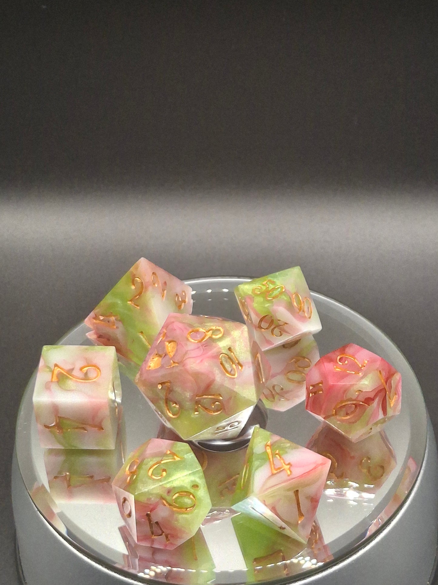 Enchanting Pink & Green Marble Dice Set - Perfect for TTRPG Adventures!