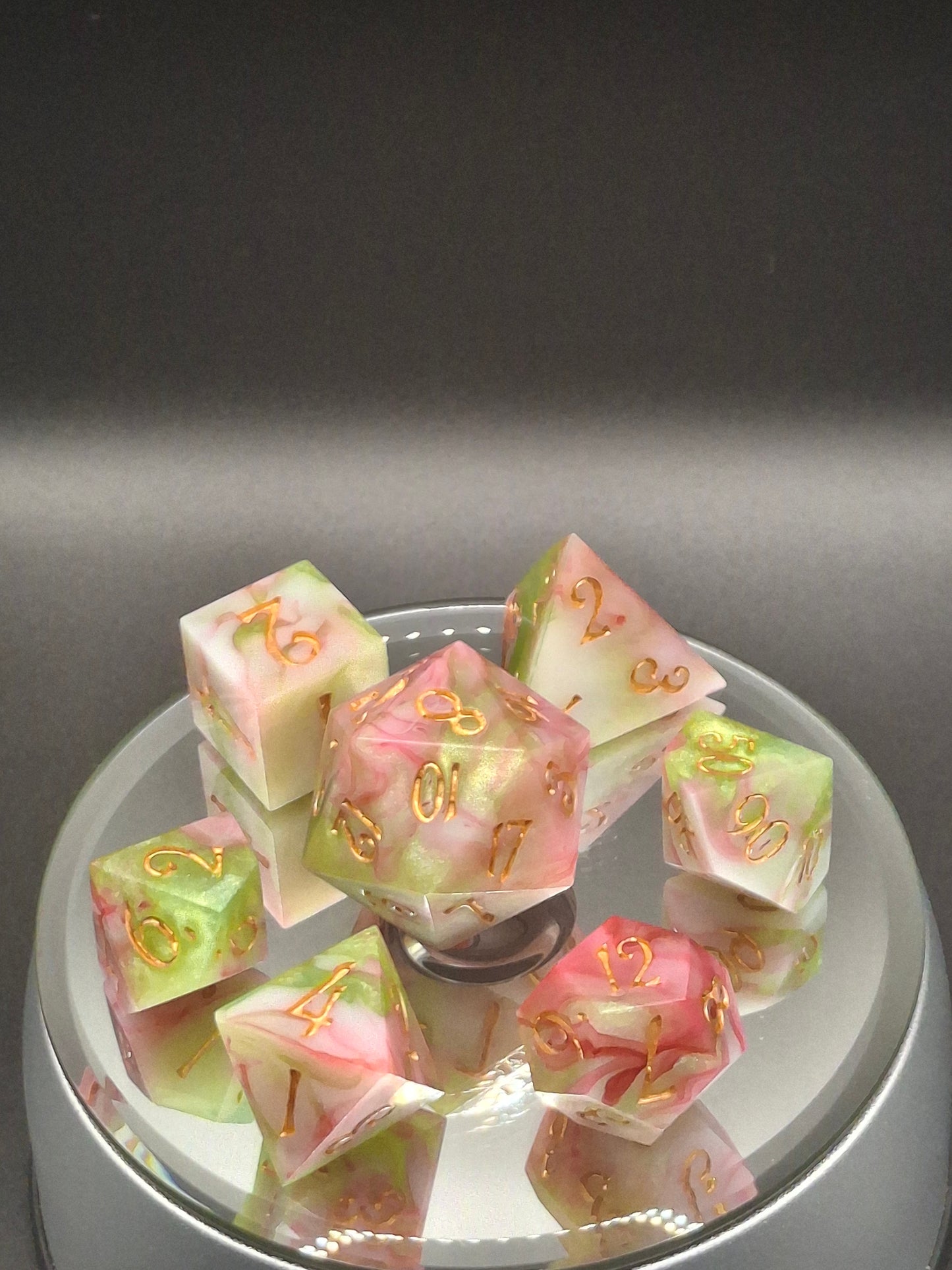 Enchanting Pink & Green Marble Dice Set - Perfect for TTRPG Adventures!