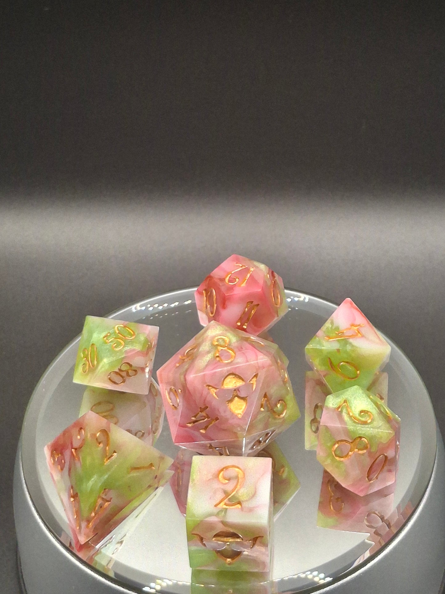 Enchanting Pink & Green Marble Dice Set - Perfect for TTRPG Adventures!