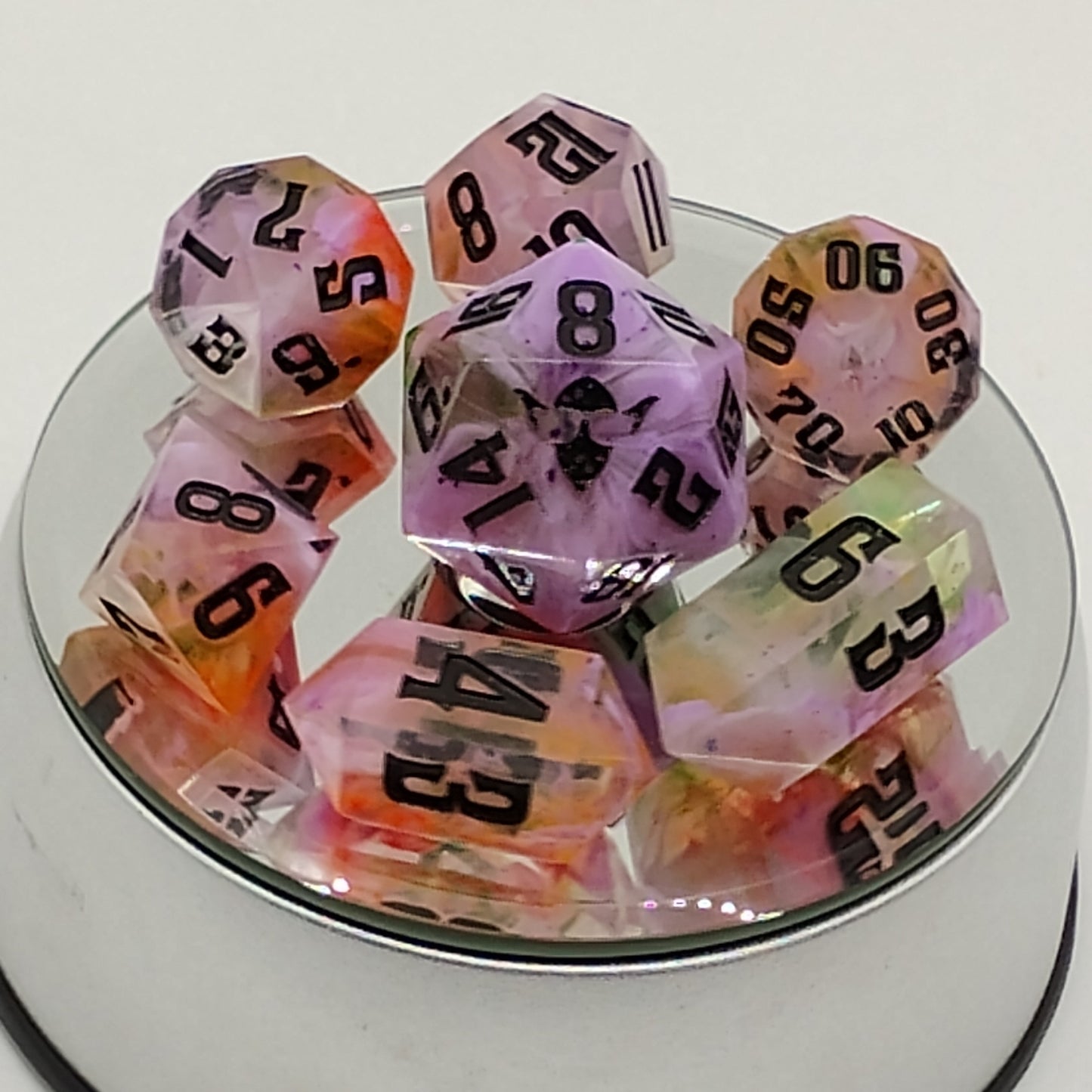Clear Neon Sherbet Dice Set – Sharp-Edged Handmade TTRPG Dice
