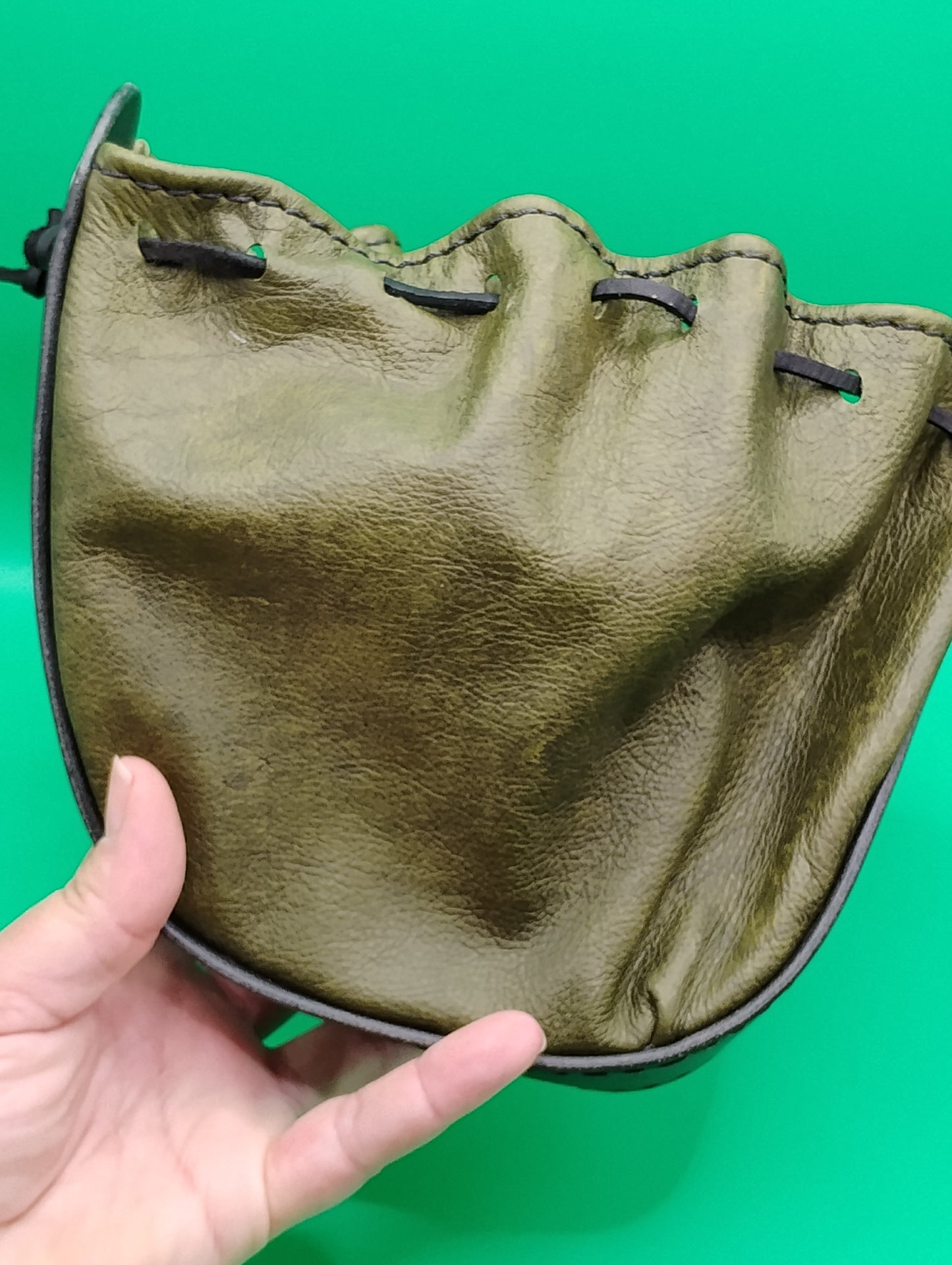 Shadowgrove Dice Bags – Handmade Black & Olive Leather Dice Pouches for D&D