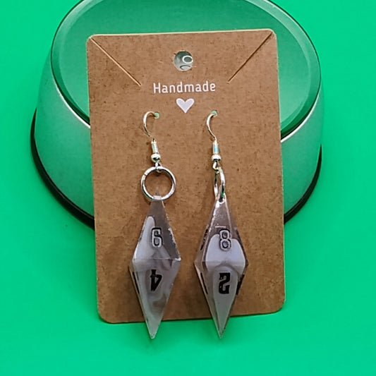 Stormborn Dice Earrings – Cloudy Grey Swirl D20 Jewelry by Nat20Dicery