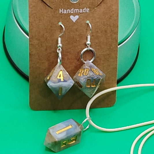 Skyspell Dice Jewelry Set – Blue & White Cloud Swirl Earrings and Pendant by Nat20Dicery