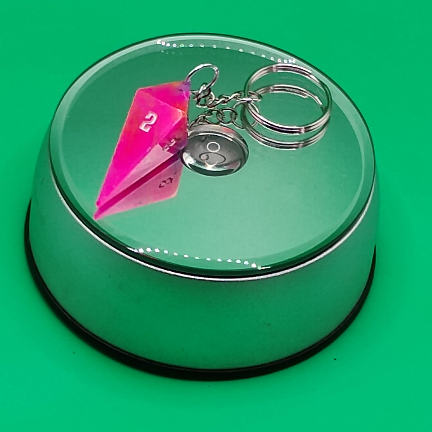 Blush Fate Crystal Dice Keychain – Handmade Pink D20 Charm by Nat20Dicery