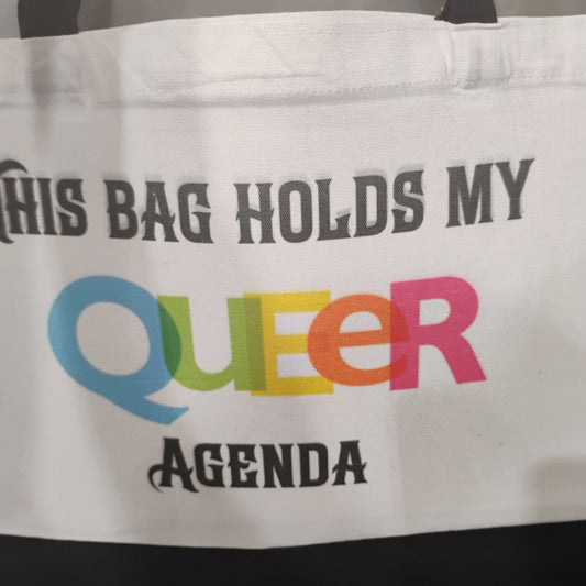 This Bag Holds My Queer Agenda – Zippered Canvas Tote for TTRPG & Pride Loot