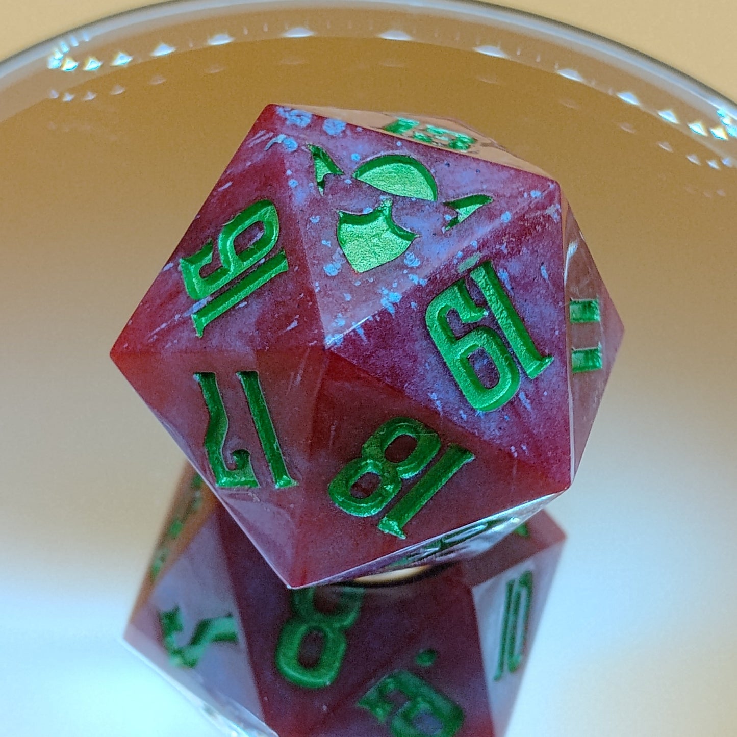 Crimson Grove 38mm Spindown – Handmade Blood-Red & Emerald MTG Life Counter by Nat20Dicery