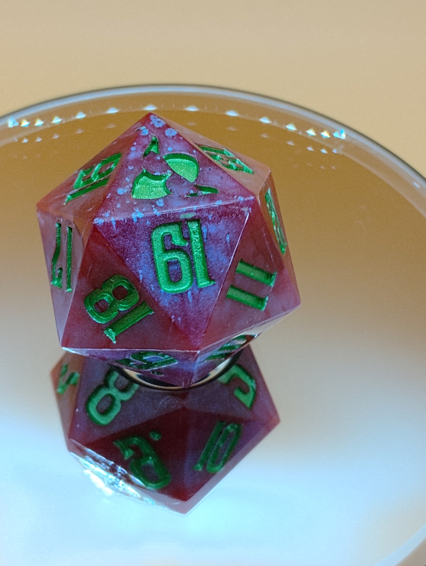 Crimson Grove 38mm Spindown – Handmade Blood-Red & Emerald MTG Life Counter by Nat20Dicery