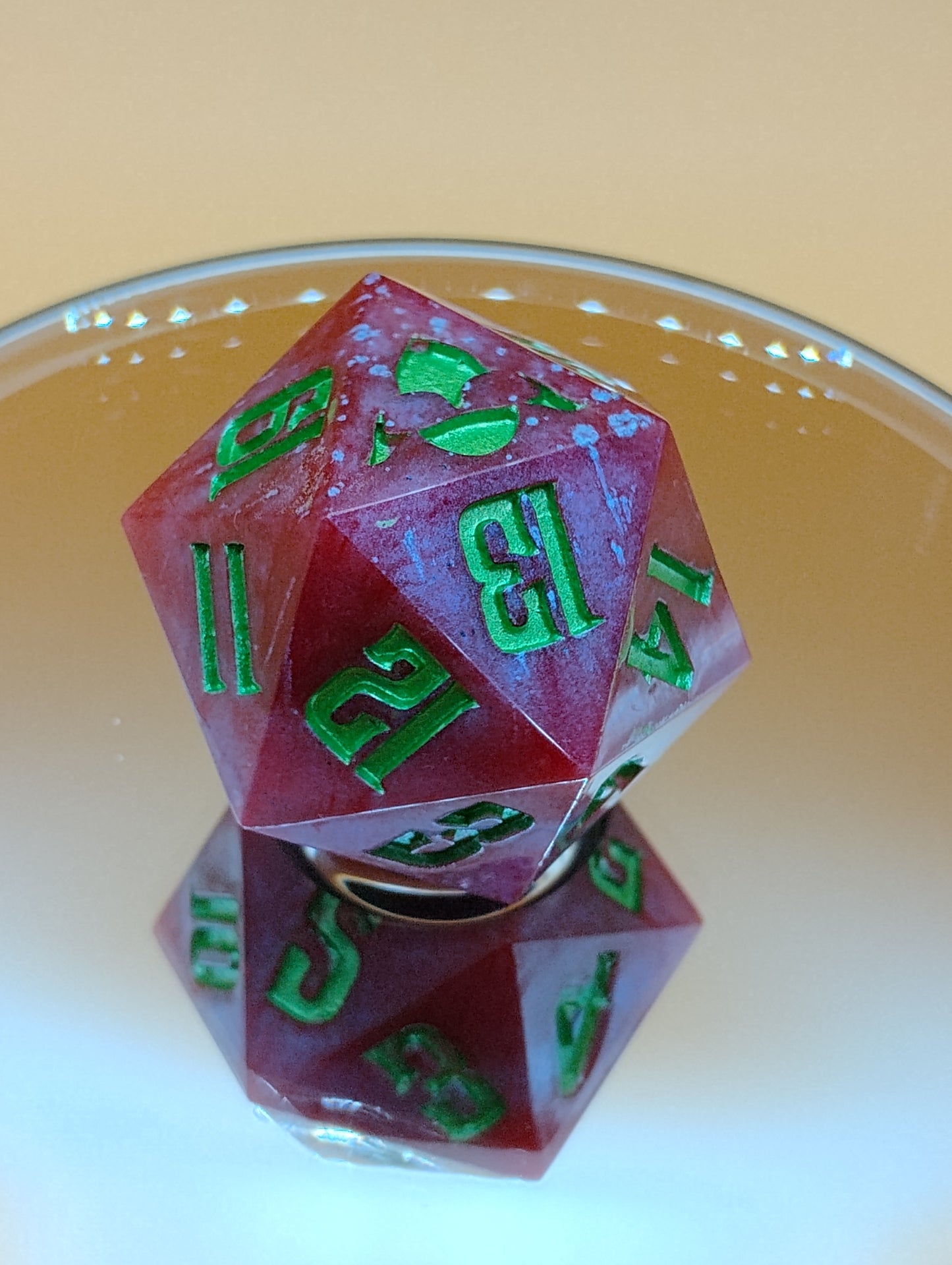 Crimson Grove 38mm Spindown – Handmade Blood-Red & Emerald MTG Life Counter by Nat20Dicery