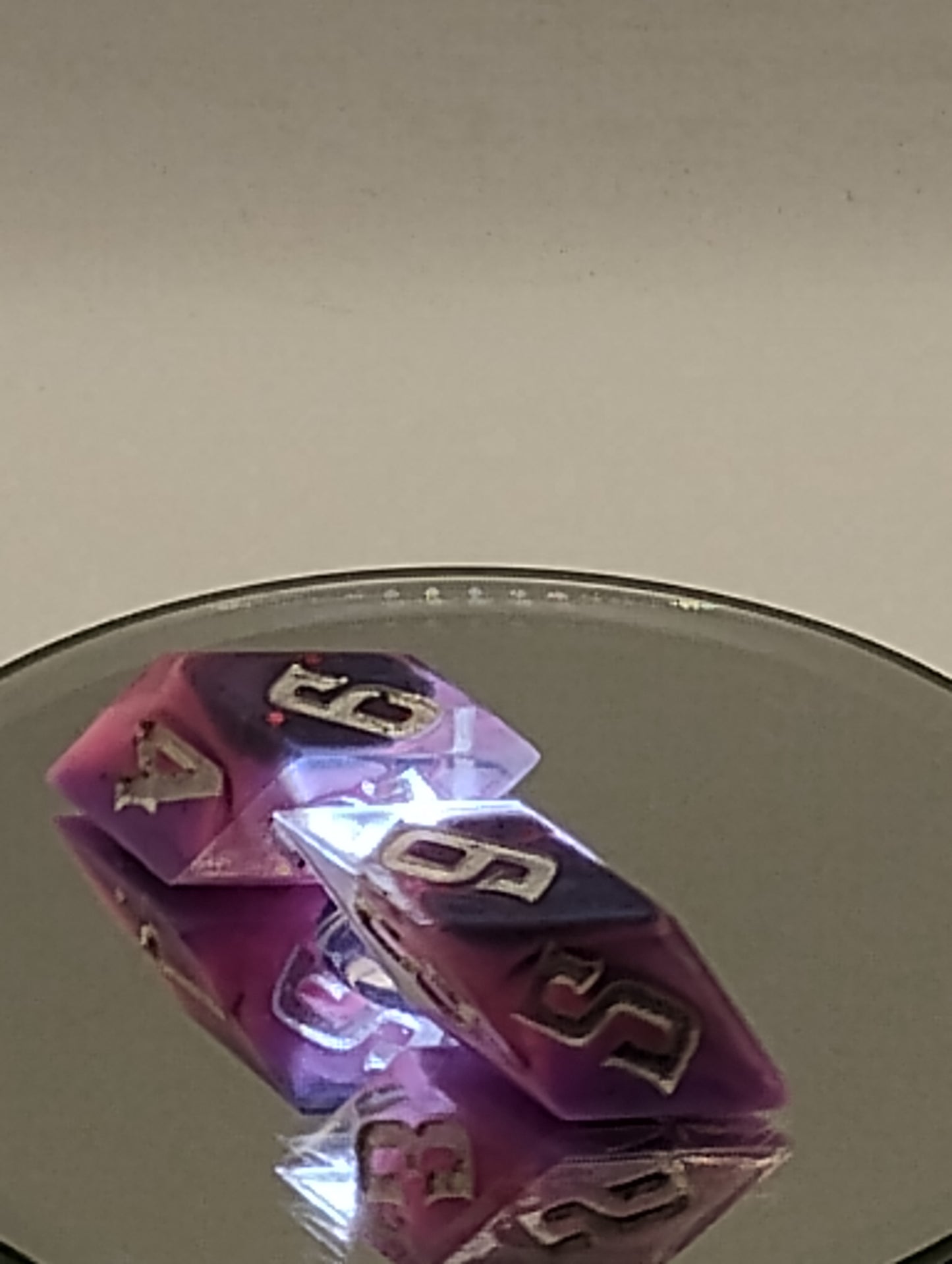 Handmade Rhombic D6 Dice Pair – Enchanted Pink & Purple Whispers | Dark Fantasy TTRPG Dice