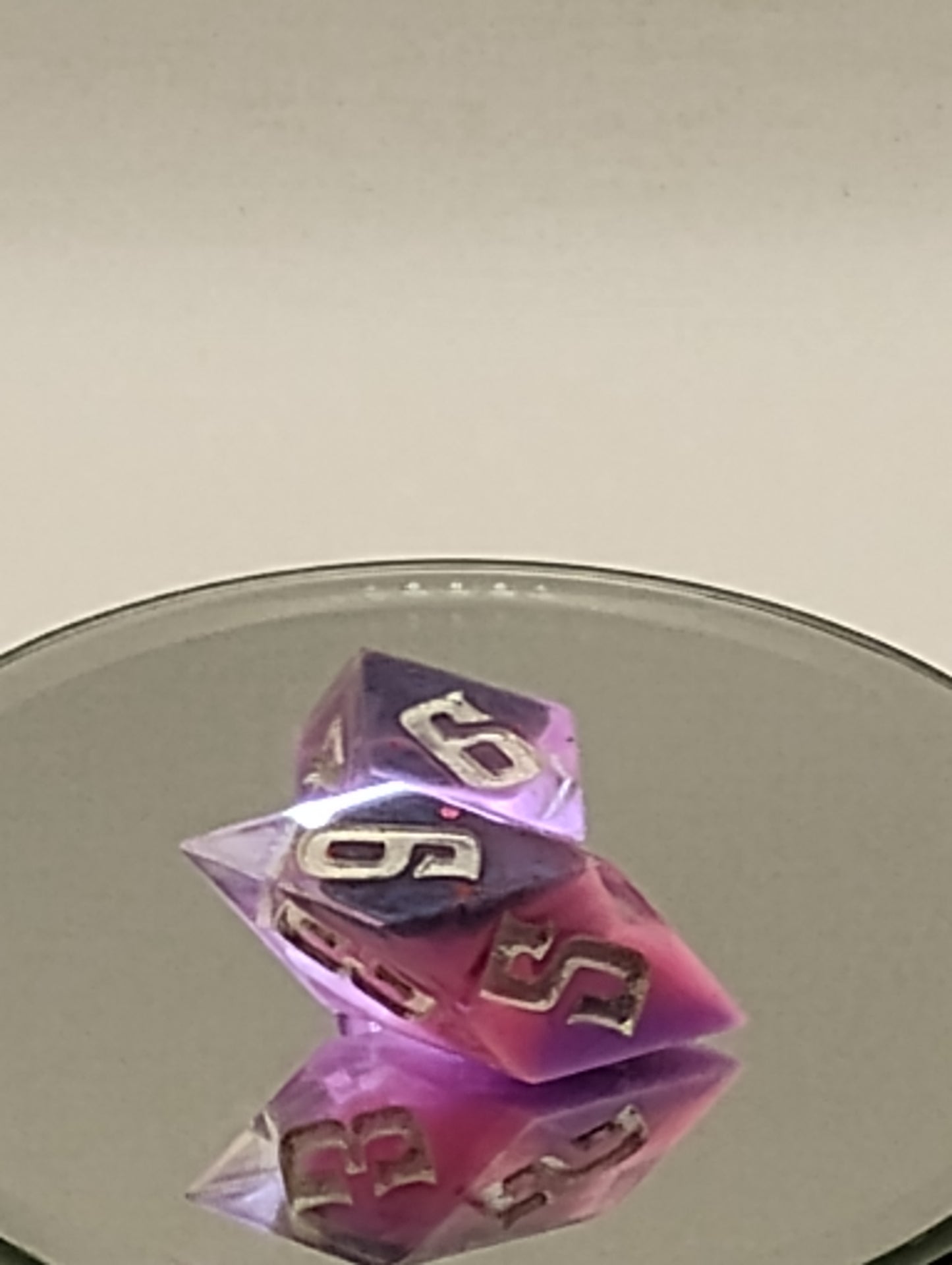 Handmade Rhombic D6 Dice Pair – Enchanted Pink & Purple Whispers | Dark Fantasy TTRPG Dice