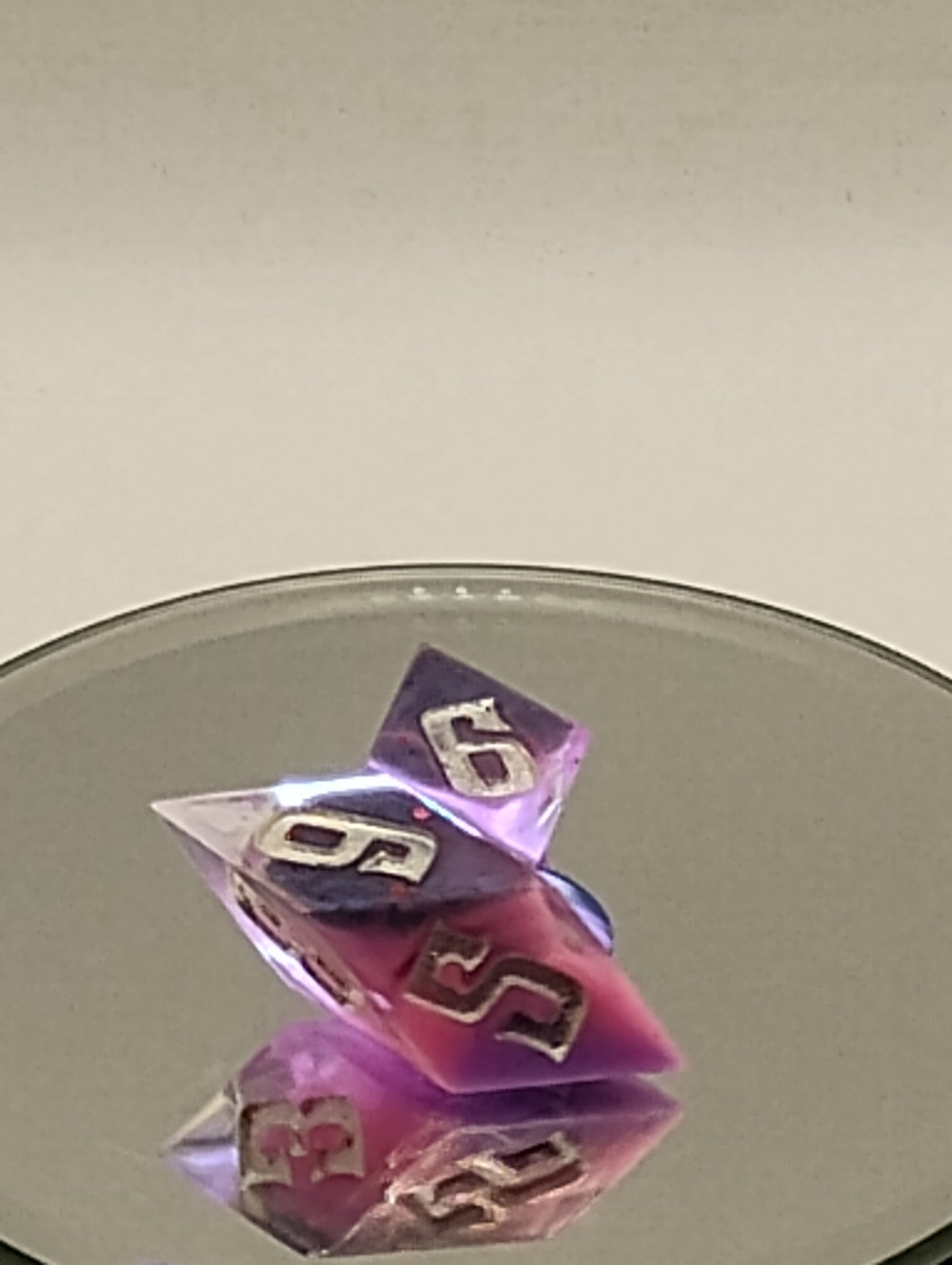 Handmade Rhombic D6 Dice Pair – Enchanted Pink & Purple Whispers | Dark Fantasy TTRPG Dice