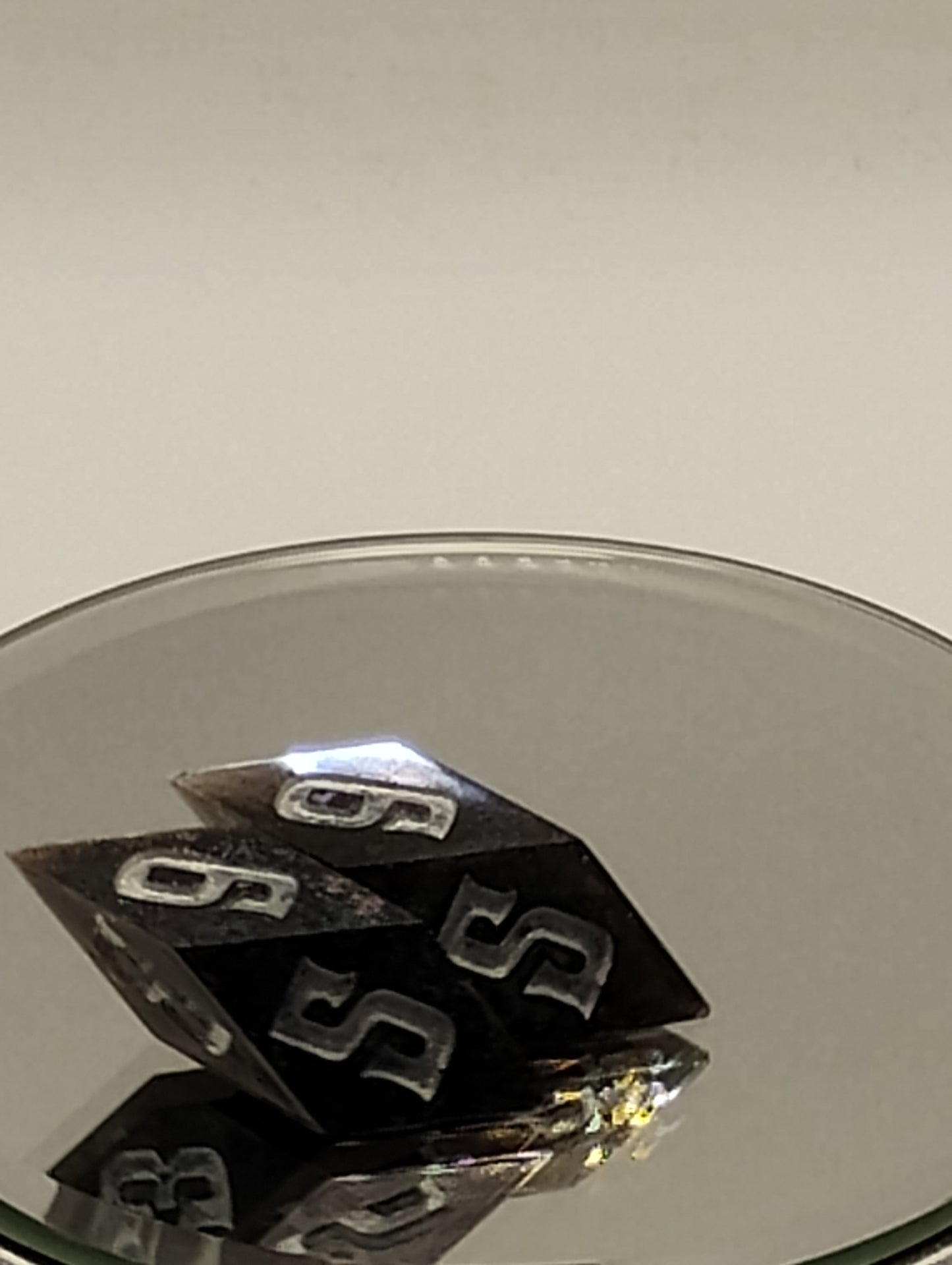 Handmade Rhombic D6 Dice Pair – Black Glimmer & Silver Ink | Dark Fantasy TTRPG Dice