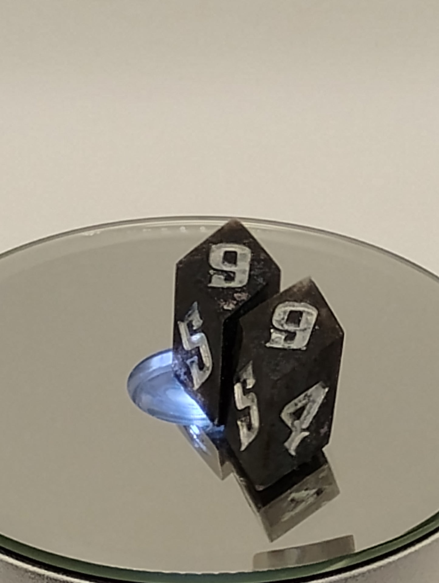 Handmade Rhombic D6 Dice Pair – Black Glimmer & Silver Ink | Dark Fantasy TTRPG Dice