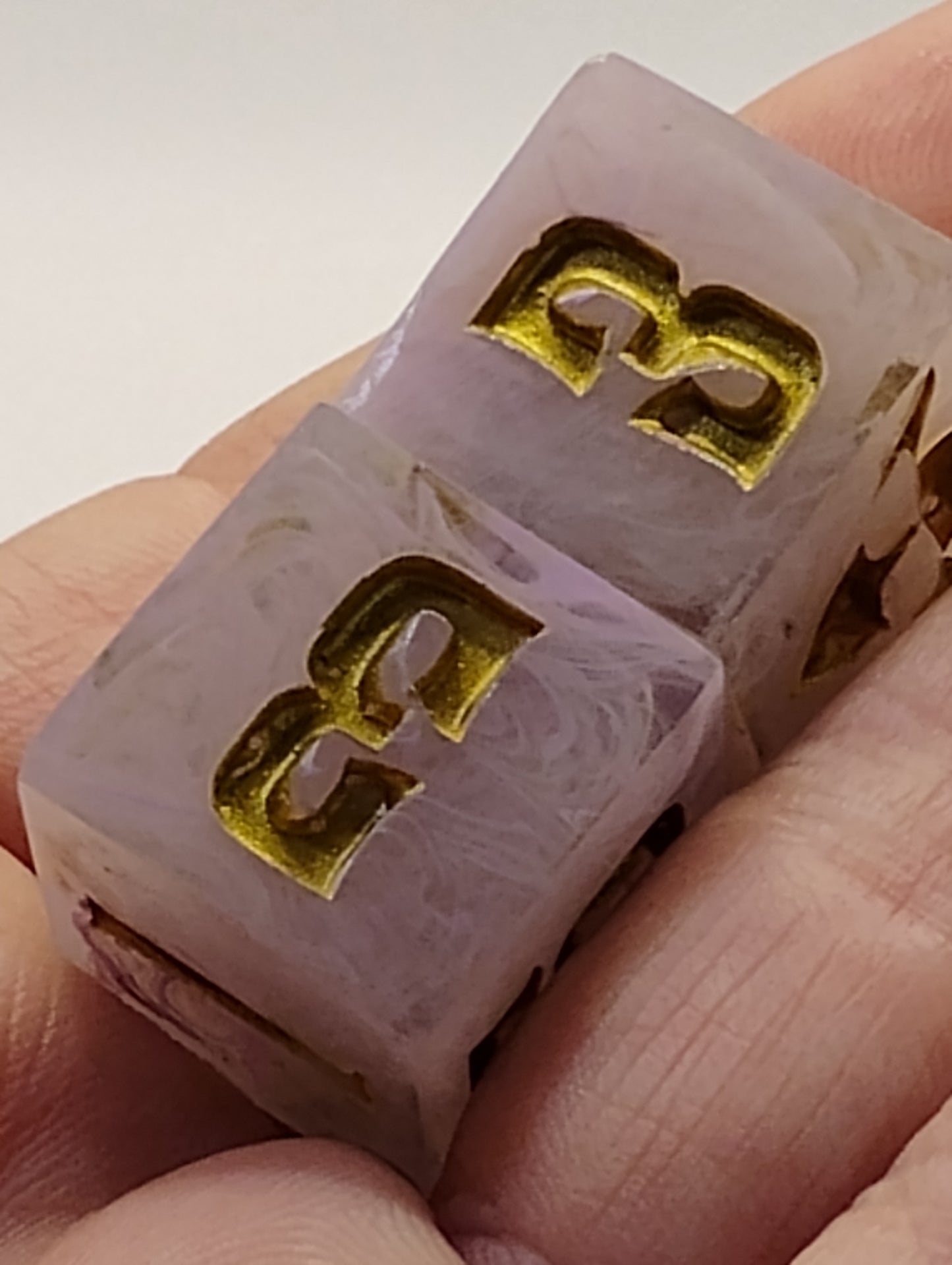 Handmade Angelic D6 Dice Pair – White & Gold Shimmer | Whimsical TTRPG Dice