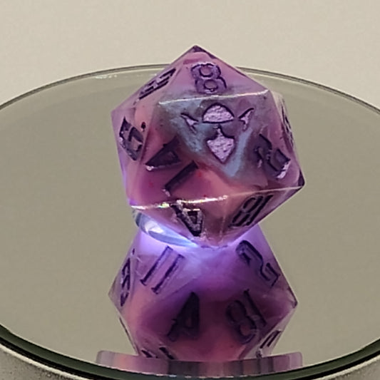 Handmade Chonky D20 – Blue, Pink & Purple Swirl Giant Die