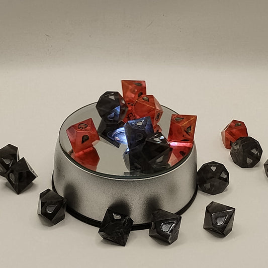 Crimson Covenant – Black and Red Vampire the Masquerade Dice Set with Silver Ink