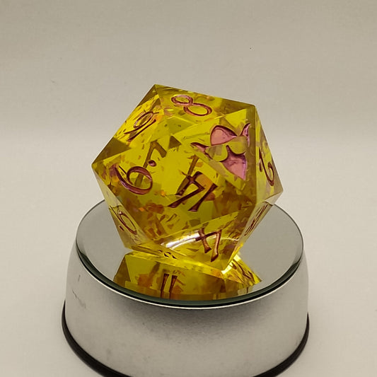 Blush Colossus – 78mm Handmade Chonk D20 with Iridescent Pink Glitter
